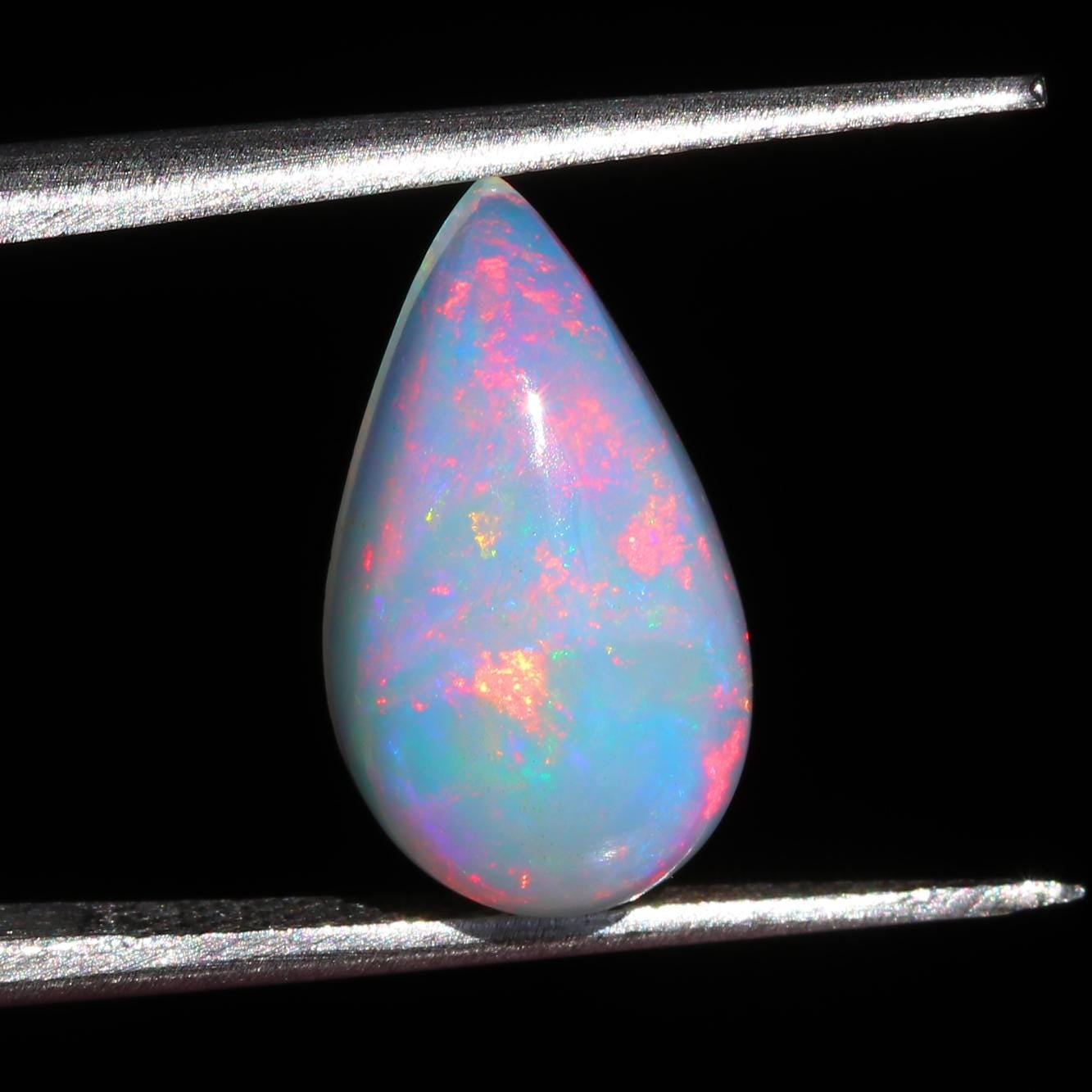 White Ethiopian Fire Opal Gemstone: 3.84 Carat Pear Cabochon, October Birthstone Opal
