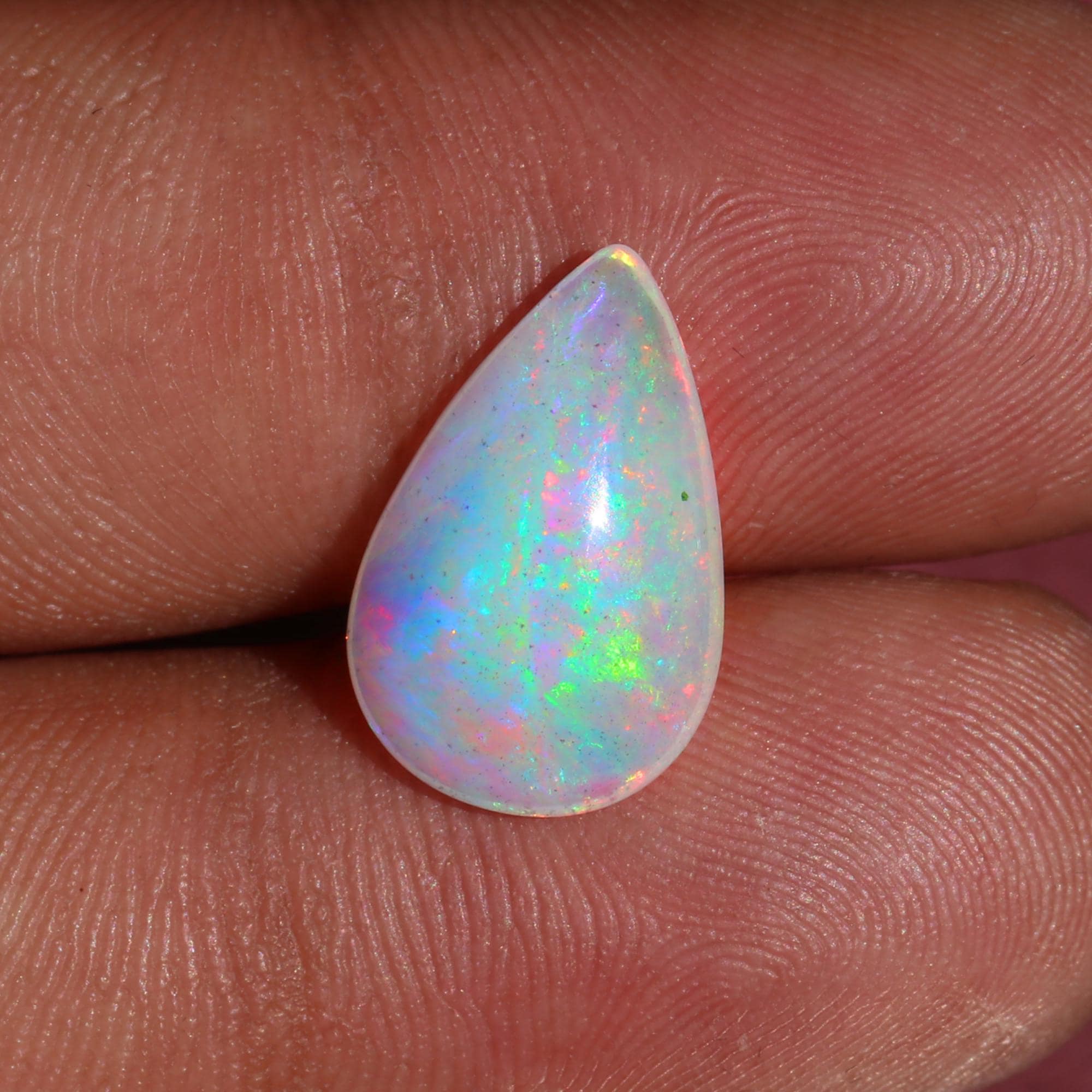 4.25 Carat Pear Cabochon: White Ethiopian Fire Opal Gemstone