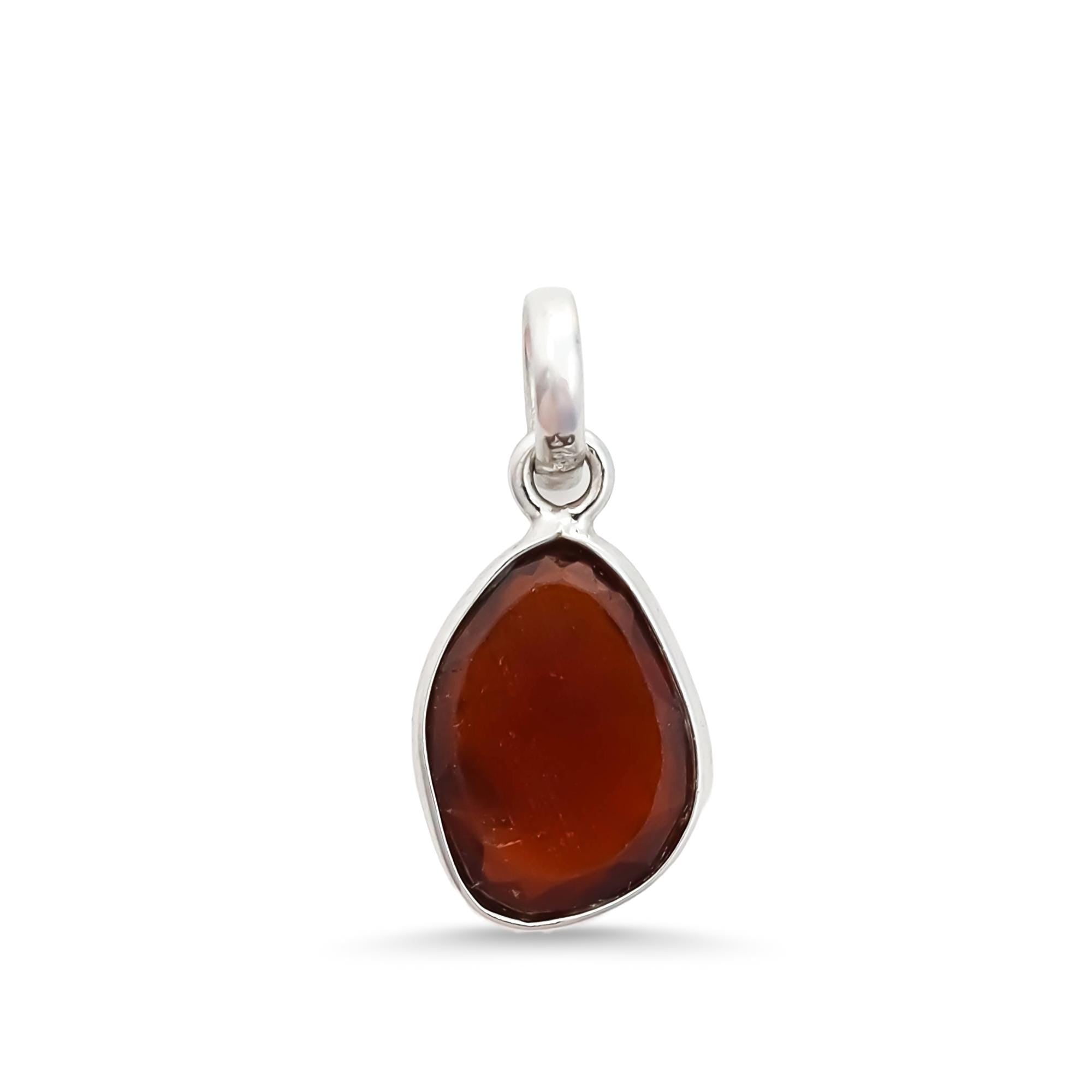Handcrafted Hessonite Pendant: Natural Gemstone, Sterling Silver
