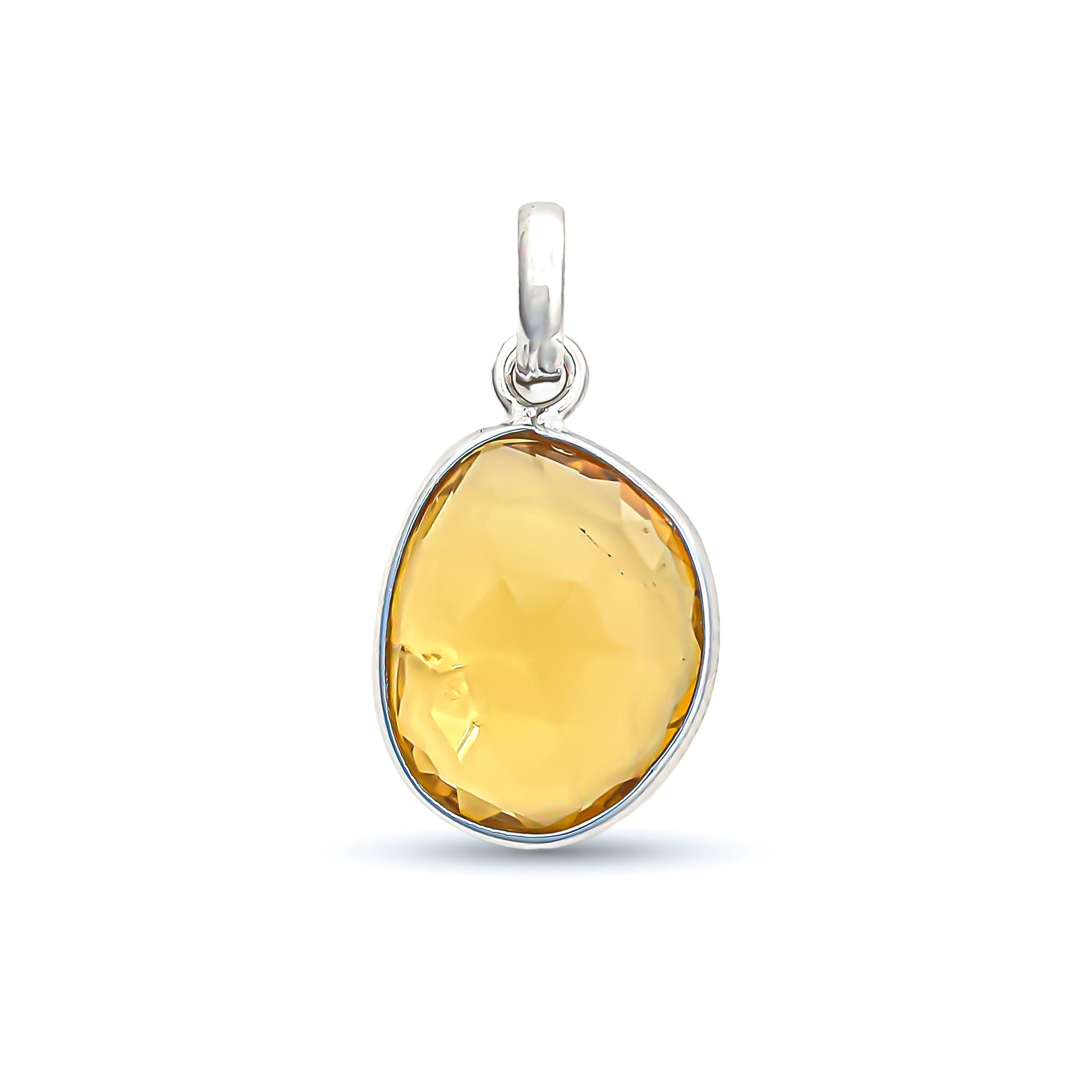 Handmade Whiskey Quartz Pendant: 925 Sterling Silver, Yellow Gemstone
