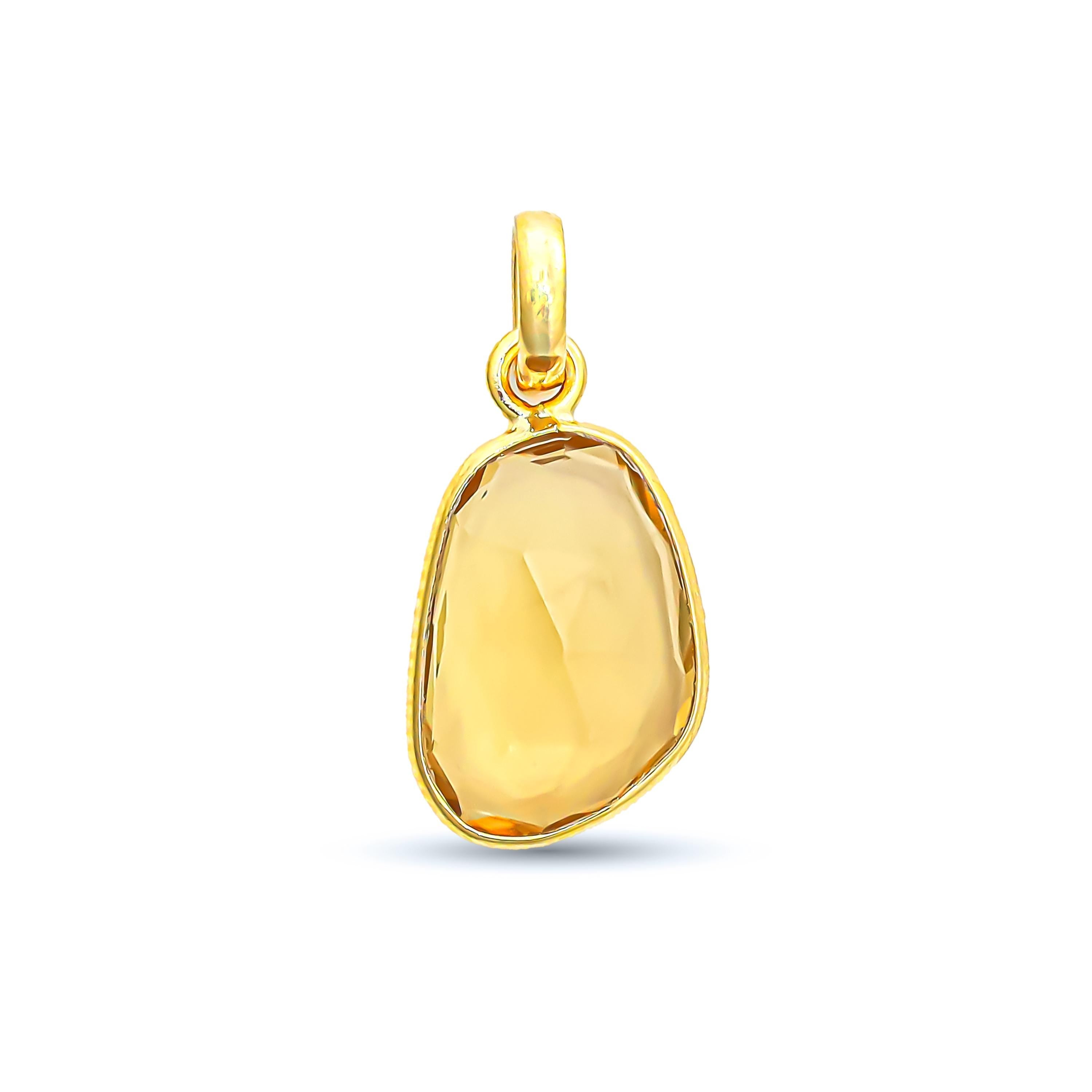 Handmade Whiskey Quartz Pendant: 925 Sterling Silver, Yellow Gemstone
