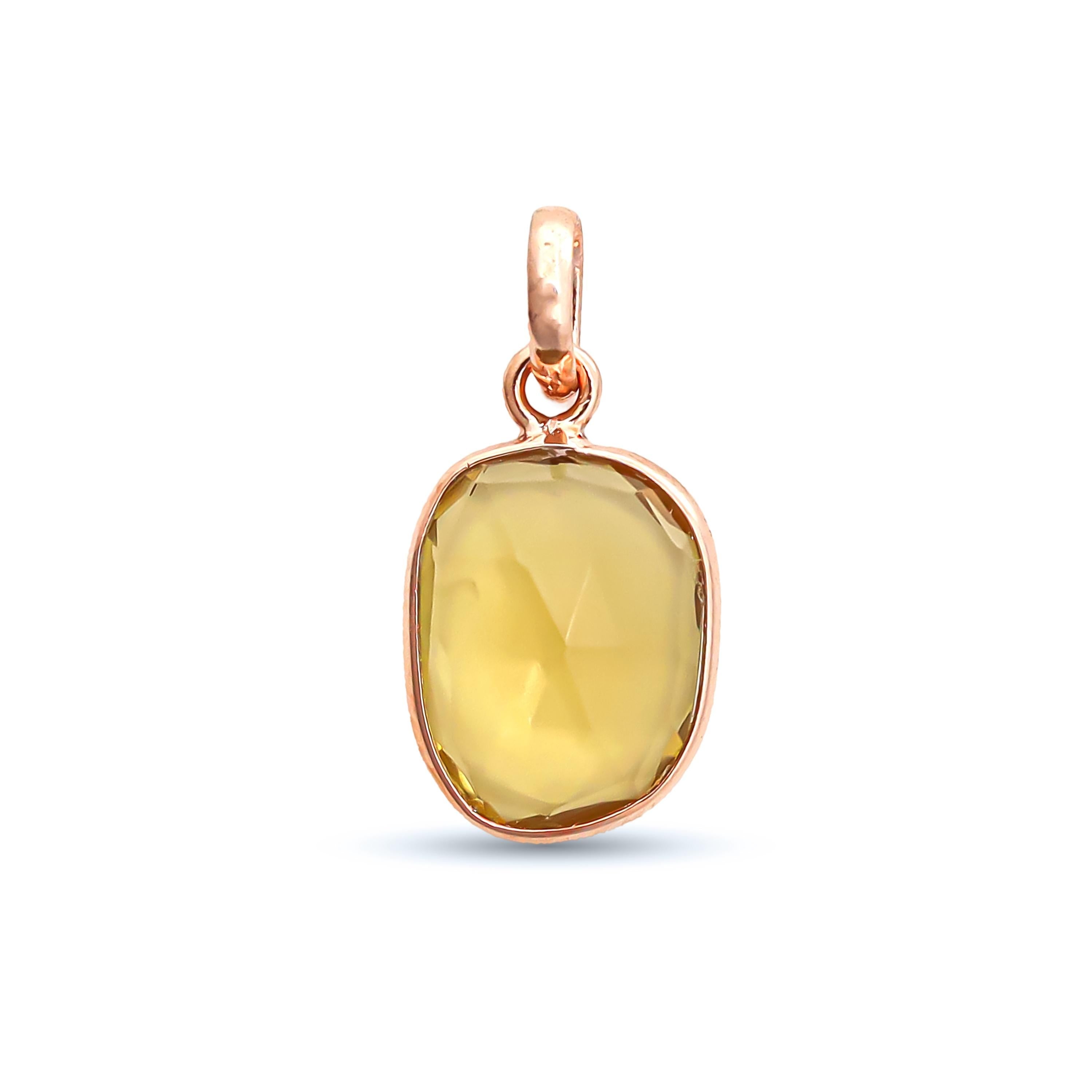 Handmade Whiskey Quartz Pendant: 925 Sterling Silver, Yellow Gemstone