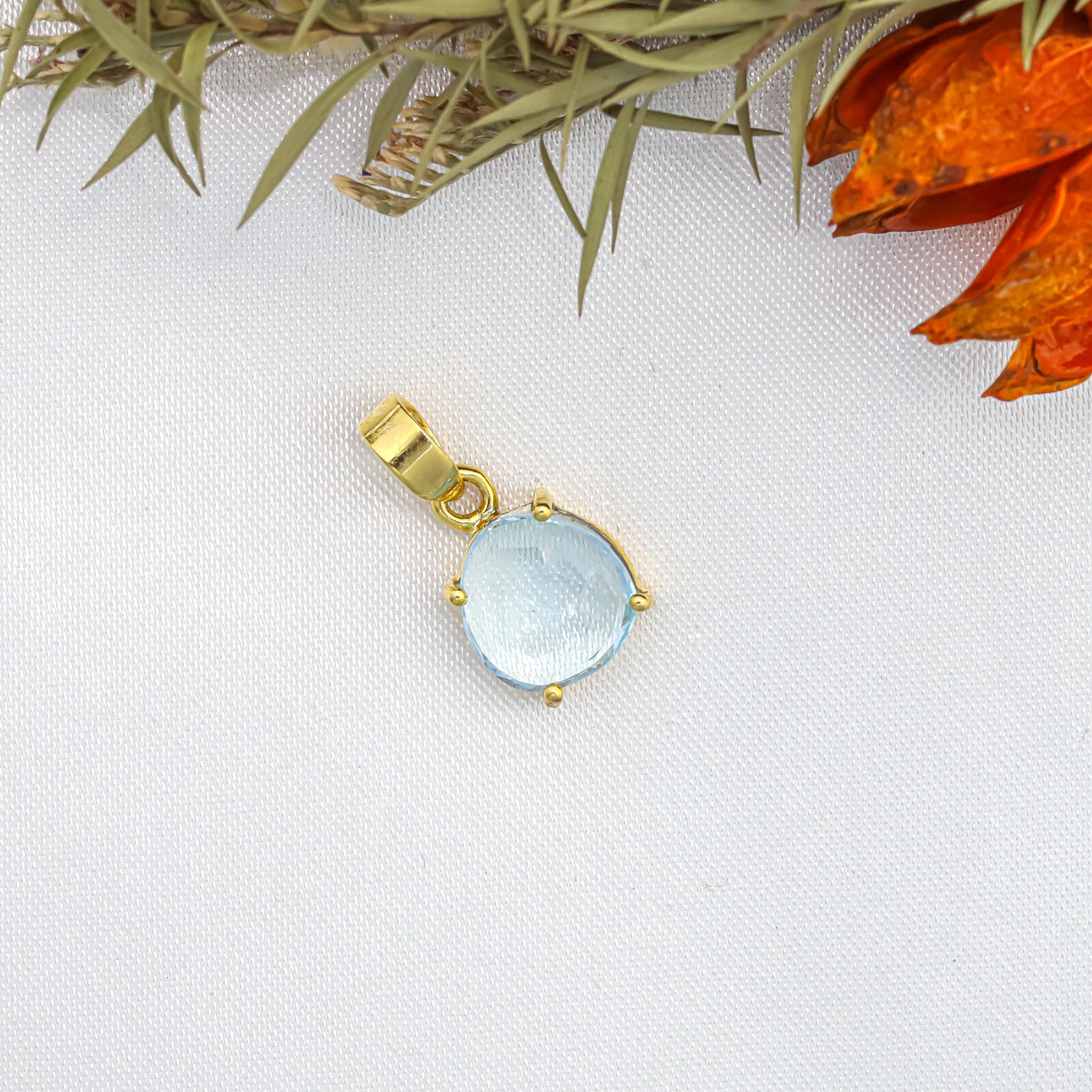Sky Blue Topaz Pendant: Sterling Silver Dainty Necklace, December Birthstone