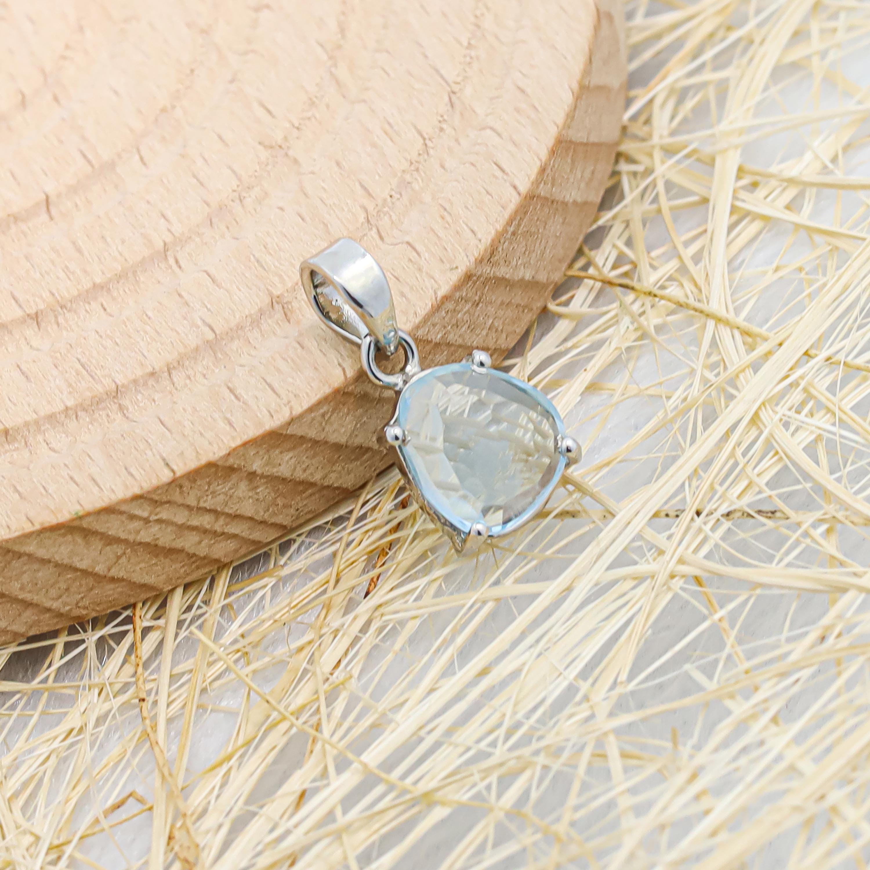 Sky Blue Topaz Pendant: Sterling Silver Dainty Necklace, December Birthstone