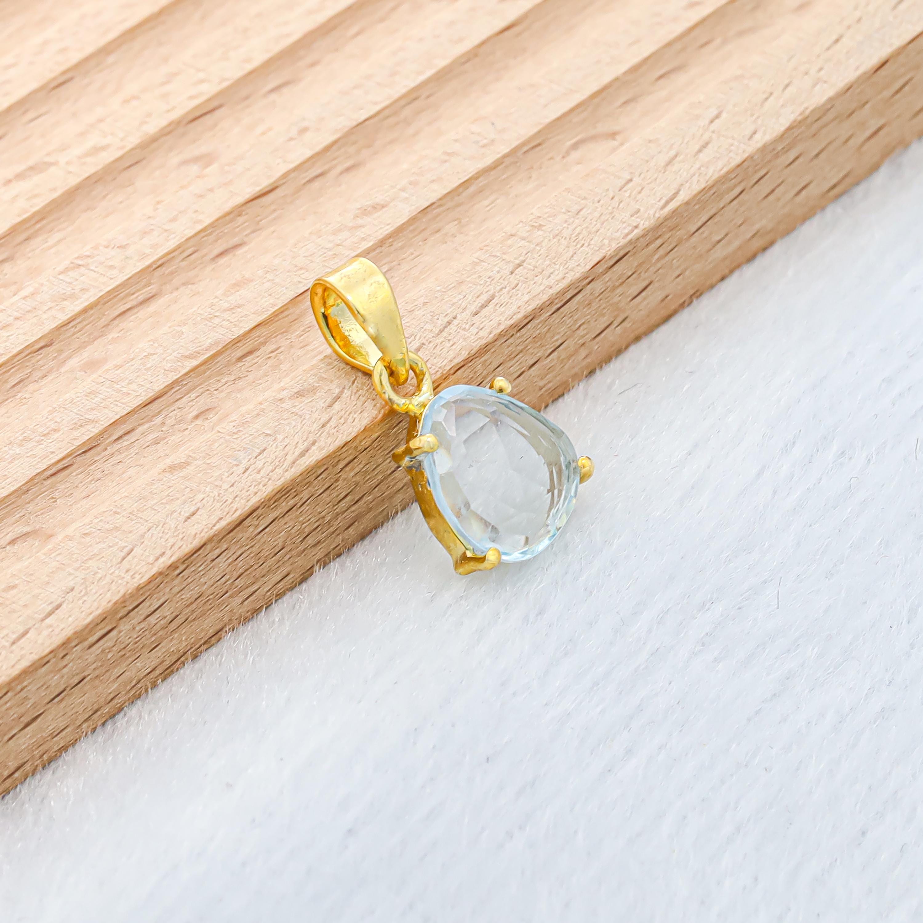 Sky Blue Topaz Pendant: Sterling Silver Dainty Necklace, December Birthstone