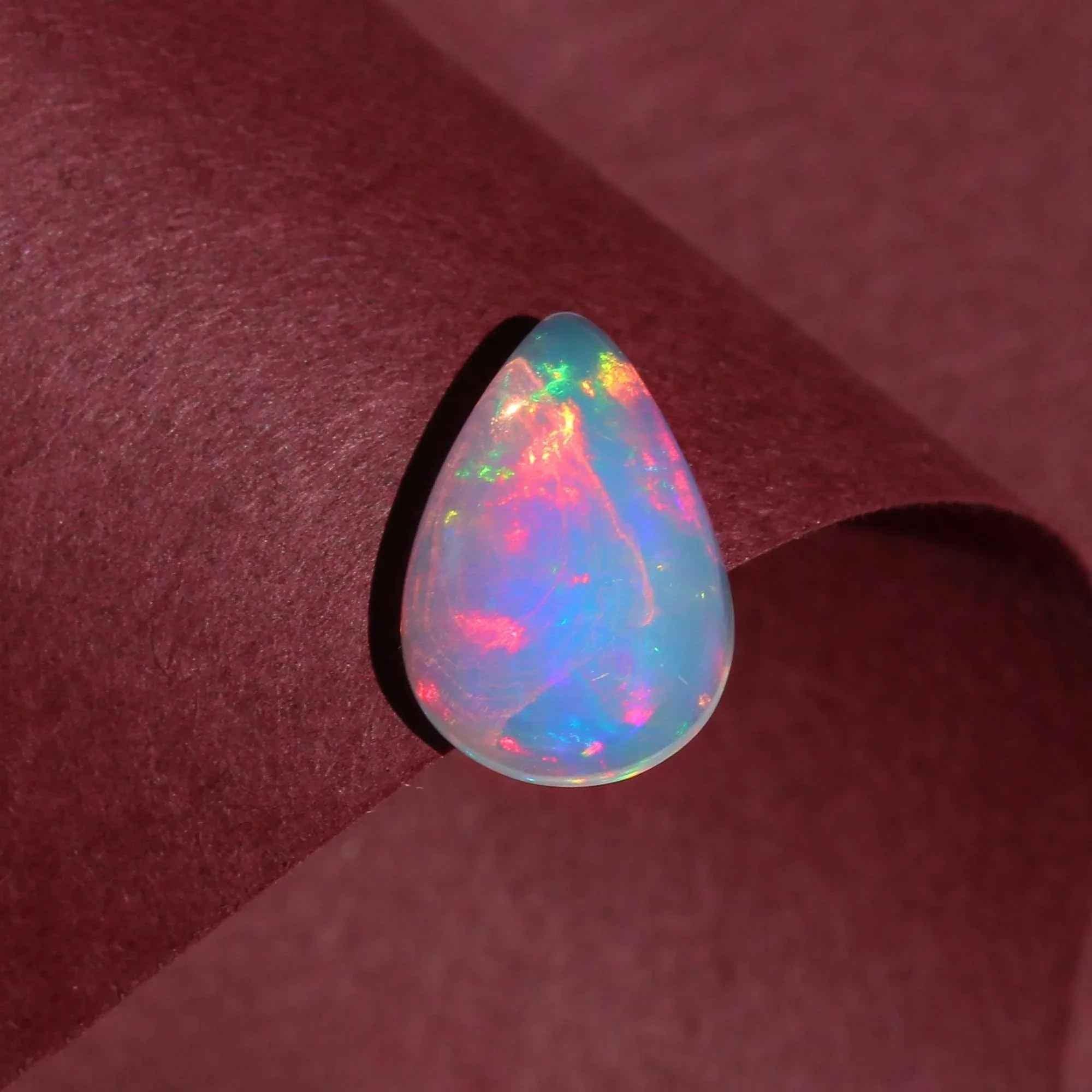 Ethiopian Fire Opal Cabochon: 2.32 Carat Pear Shape Loose Gemstone loose gemstones