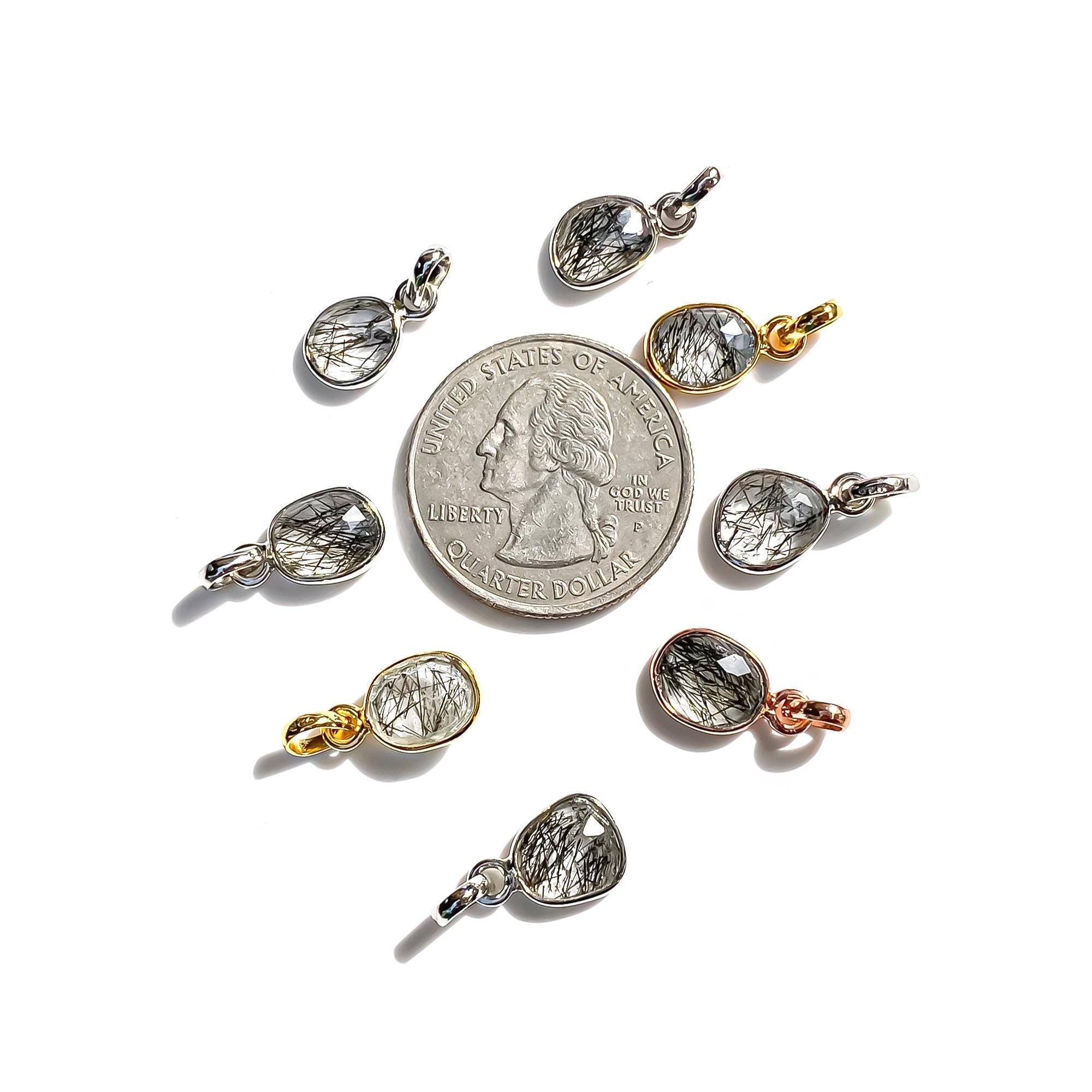 Black Rutile Rose Cut Pendant: Sterling Silver Gemstone Necklace