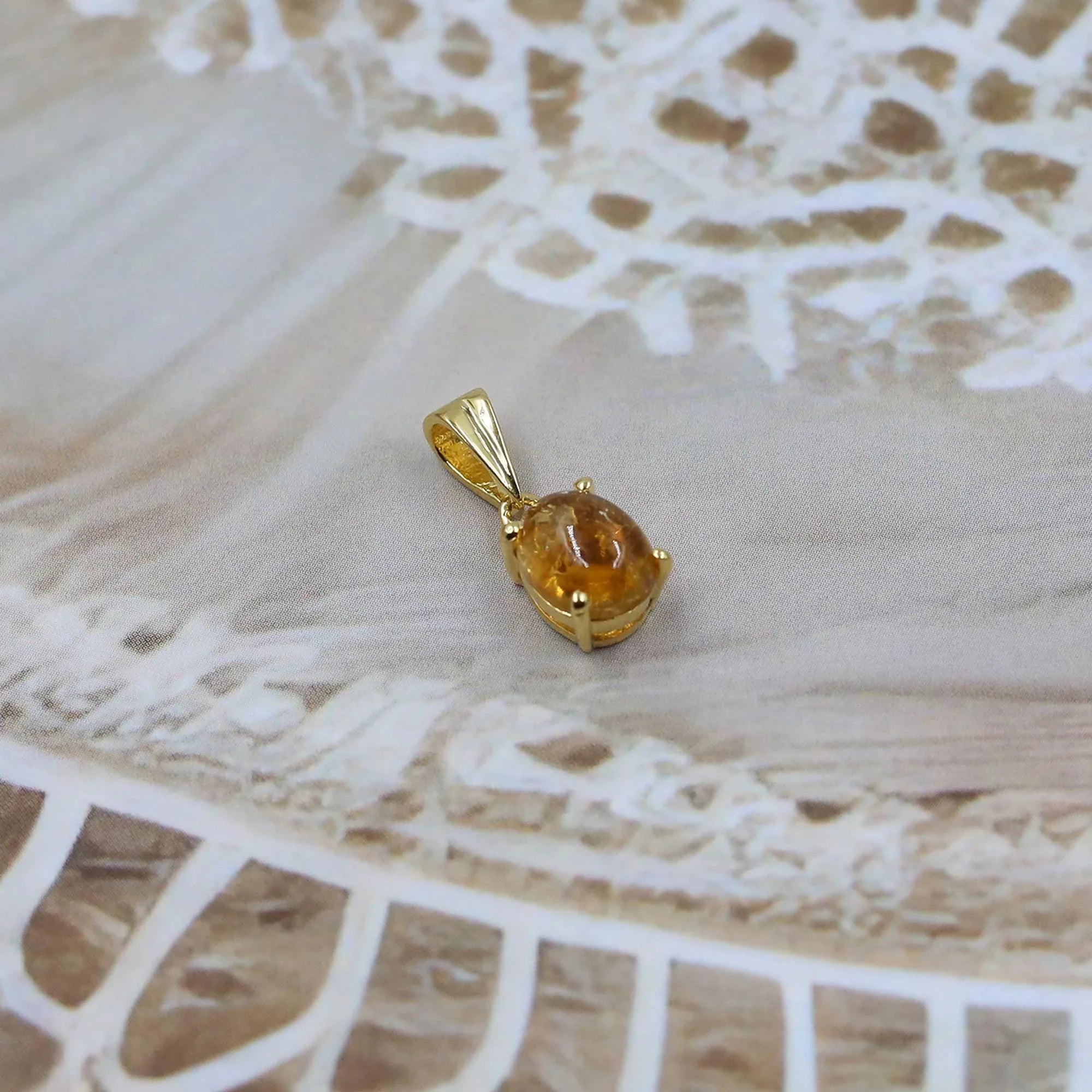 Citrine Gemstone Pendant: Oval Cabochon, Sterling Silver Necklace - Himalya Quartz