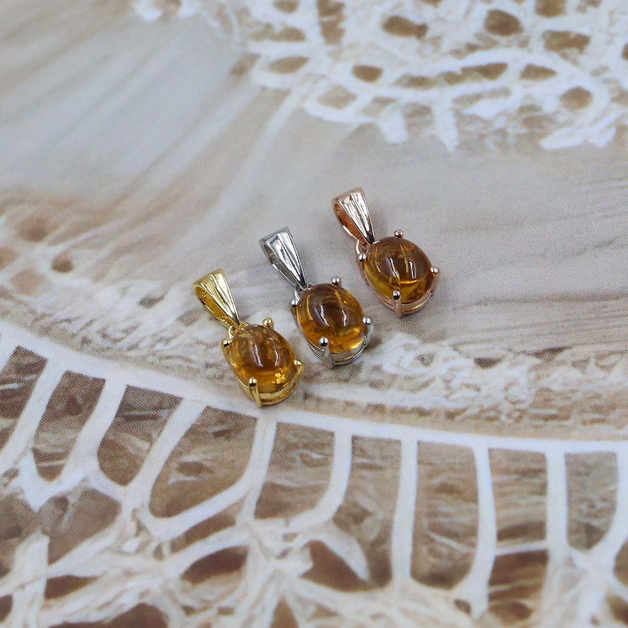 Citrine Gemstone Pendant: Oval Cabochon, Sterling Silver Necklace - Himalya Quartz