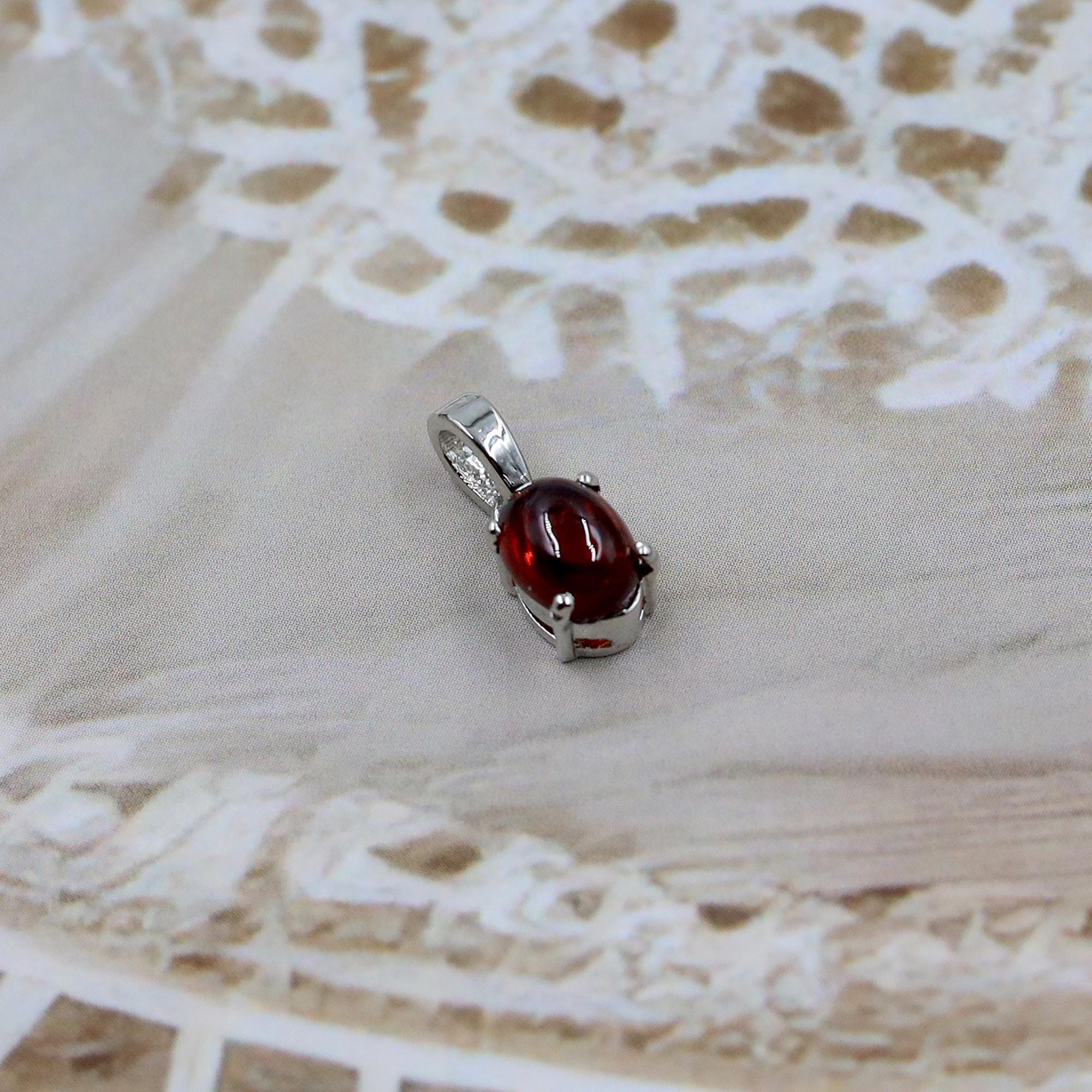 Vintage Style Garnet Pendant: Red Crystal 925 Silver Necklace