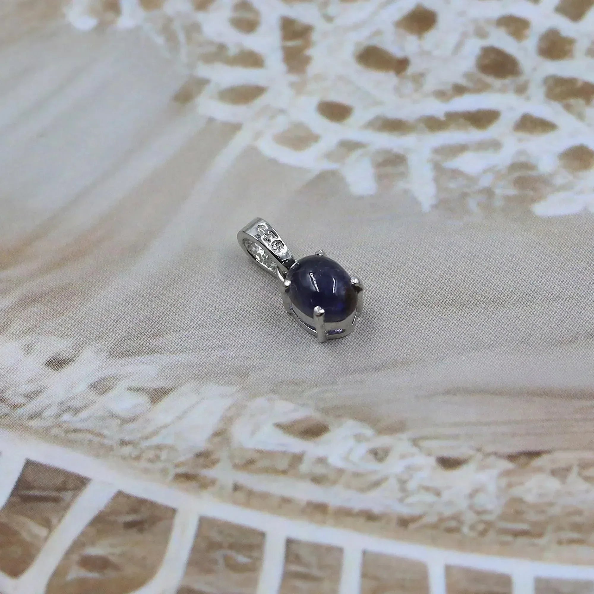 Handmade Iolite Gemstone Pendant: 925 Sterling Silver Necklace