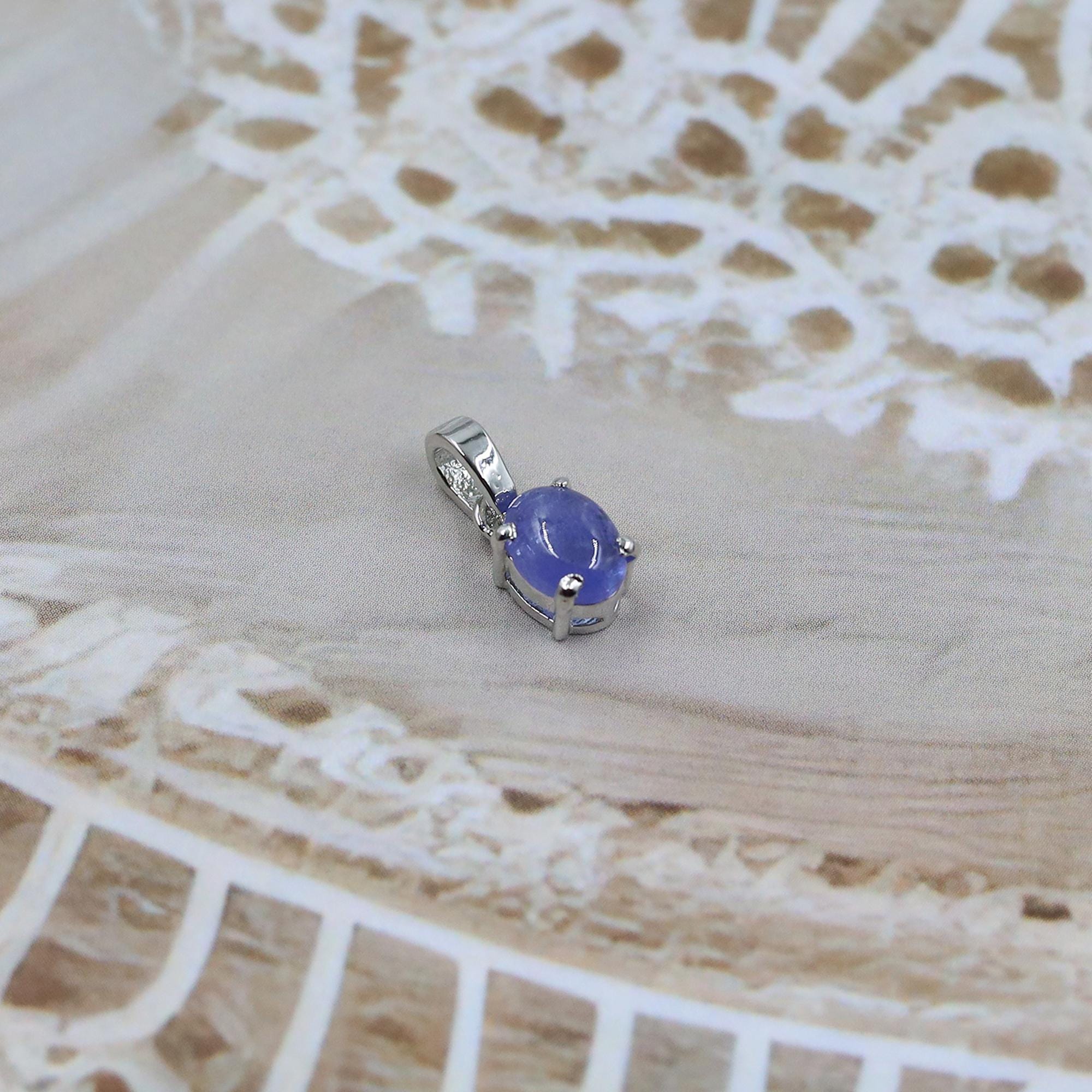 Natural Blue Tanzanite 925 Silver Pendant: Handmade Dainty Necklace