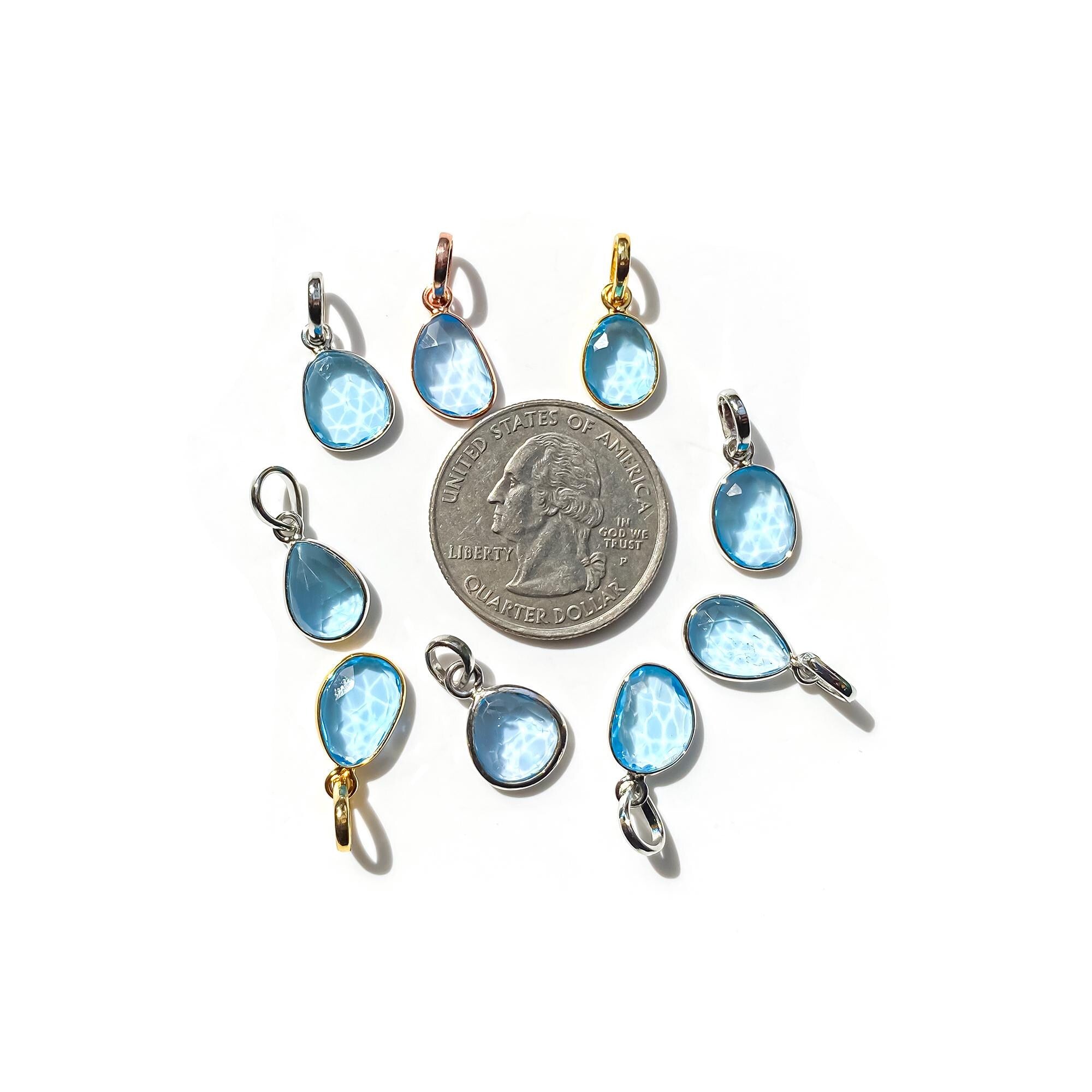 Rose Cut Swiss Blue Topaz Pendant: Sterling Silver December Birthstone