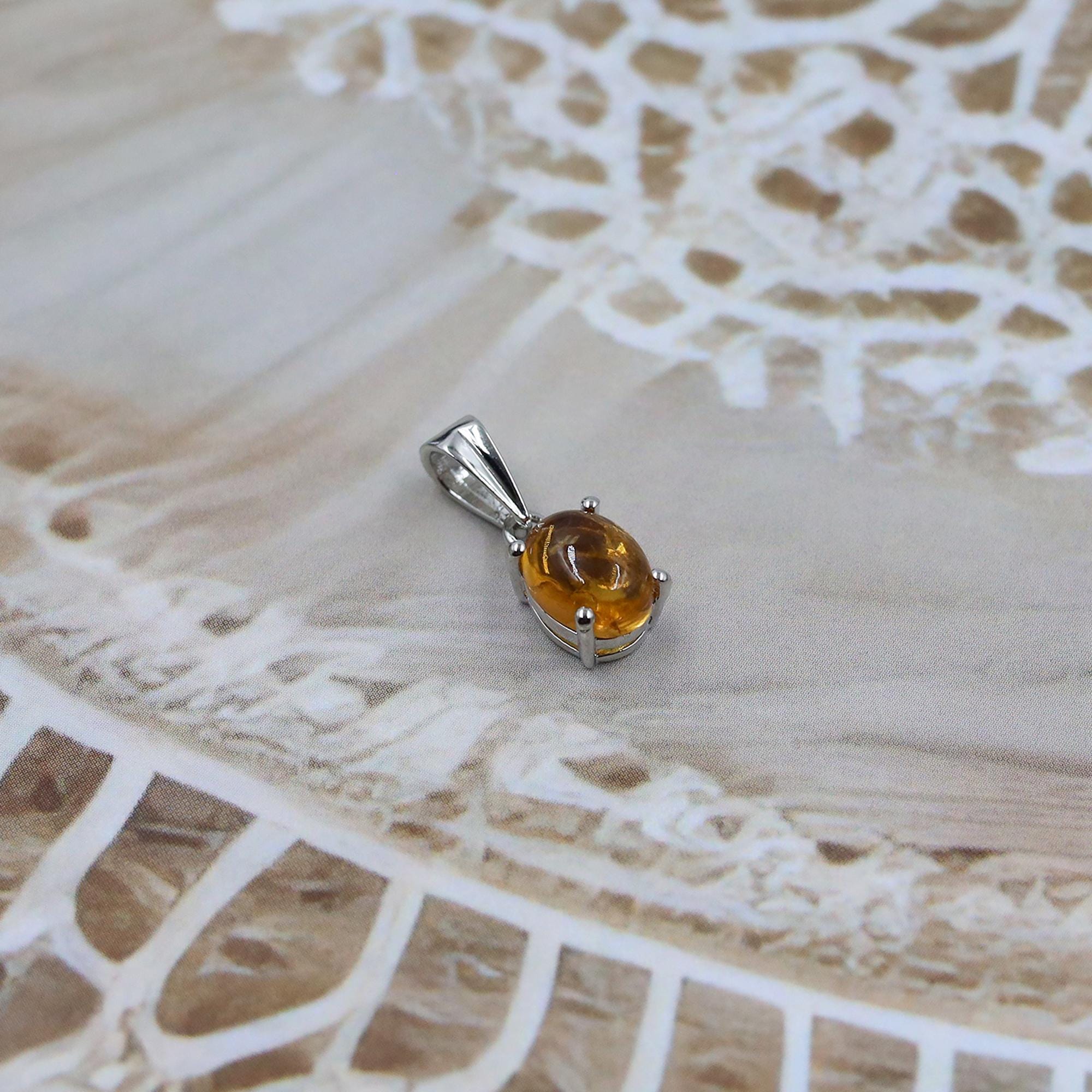 Natural Citrine Pendant: Handmade 925 Silver Oval Jewelry