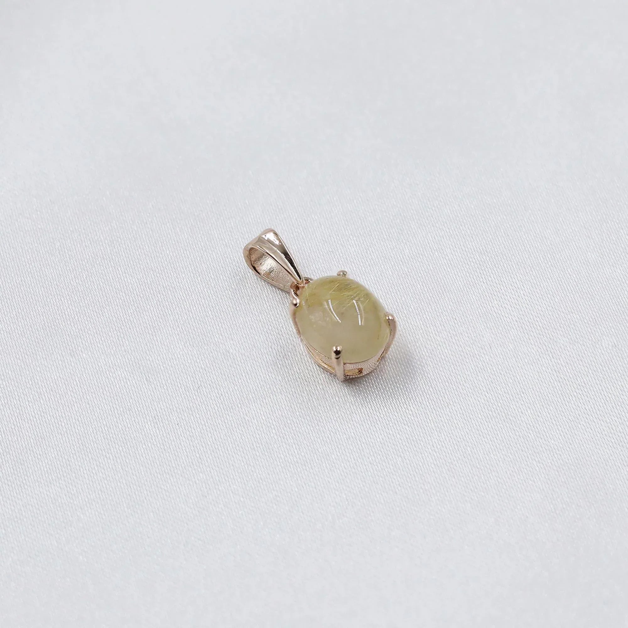 Golden Rutile Quartz Silver Pendant: Oval Gemstone Necklace