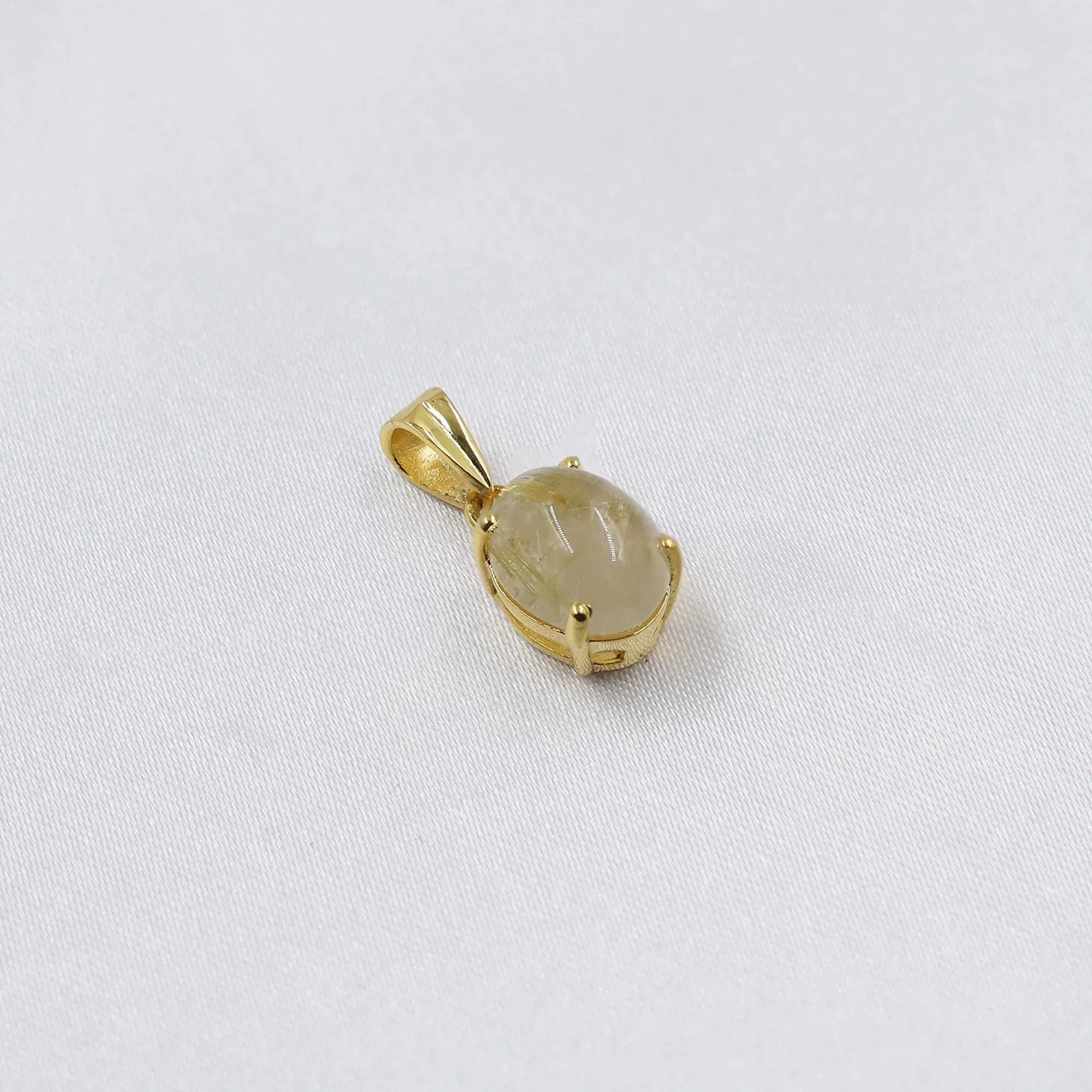 Golden Rutile Quartz Silver Pendant: Oval Gemstone Necklace