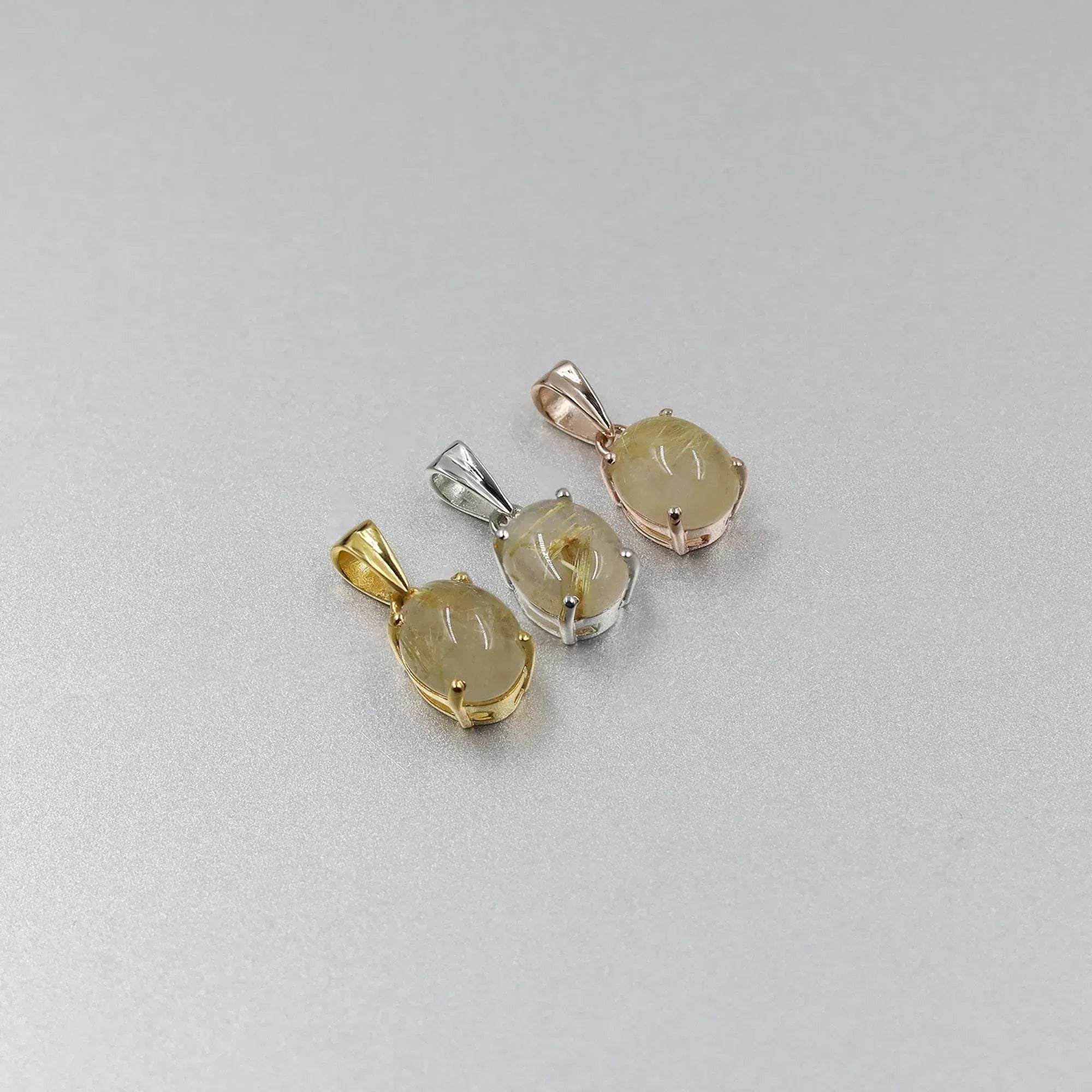 Golden Rutile Quartz Silver Pendant: Oval Gemstone Necklace
