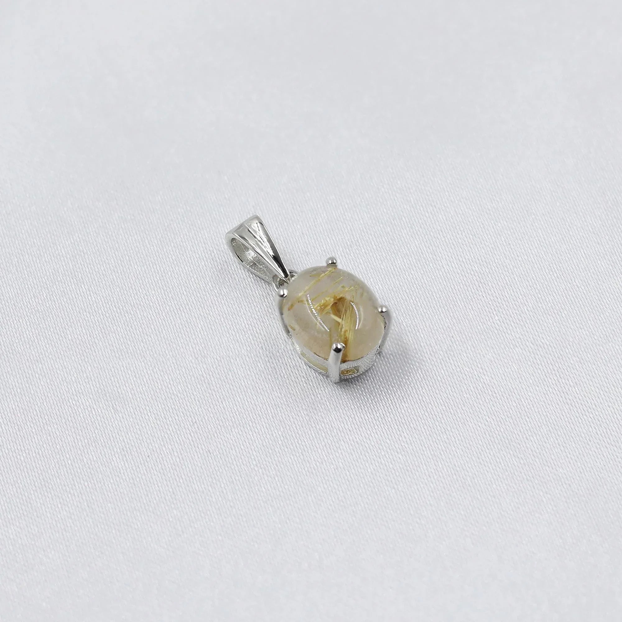 Golden Rutile Quartz Silver Pendant: Oval Gemstone Necklace