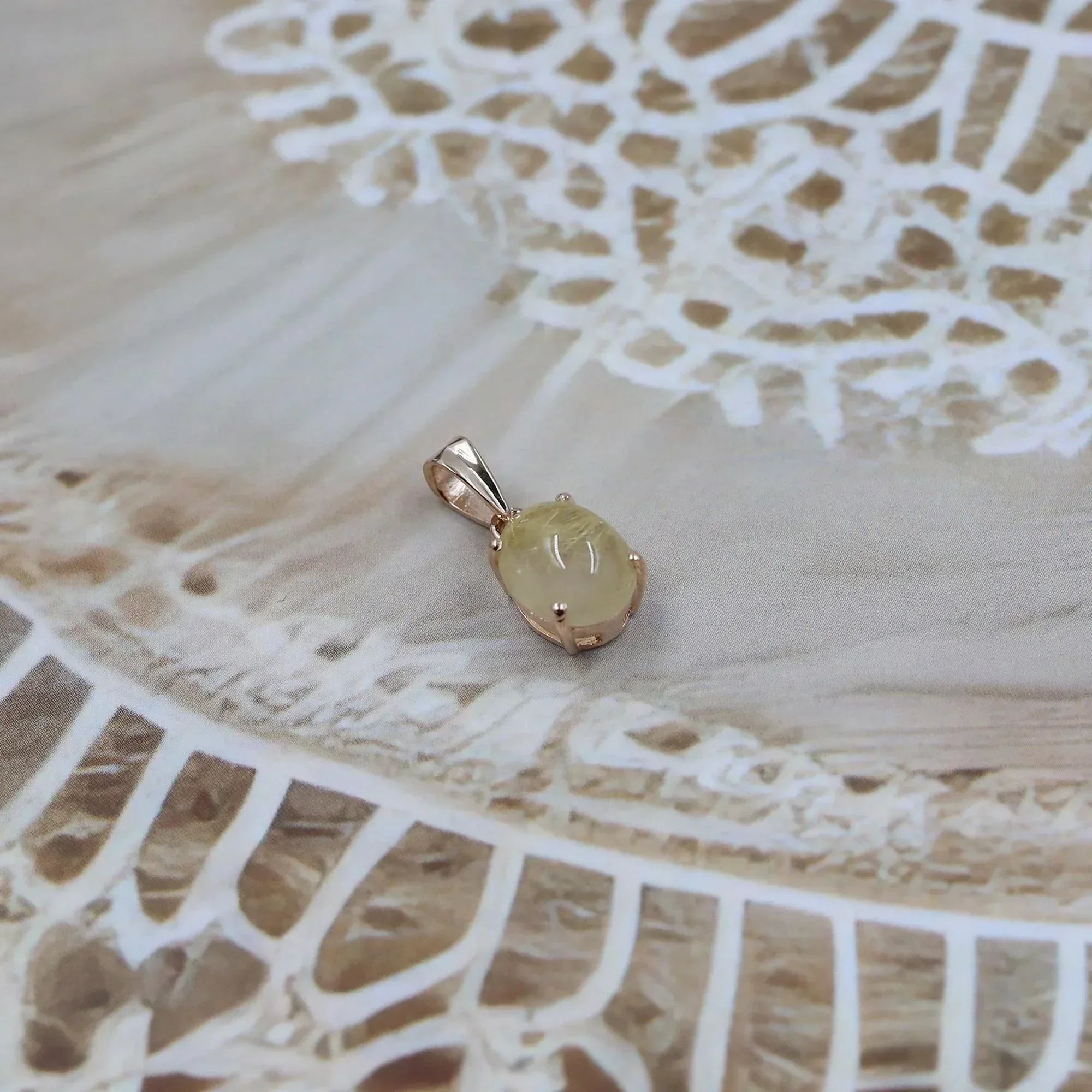 Golden Rutile Quartz Silver Pendant: Oval Gemstone Necklace