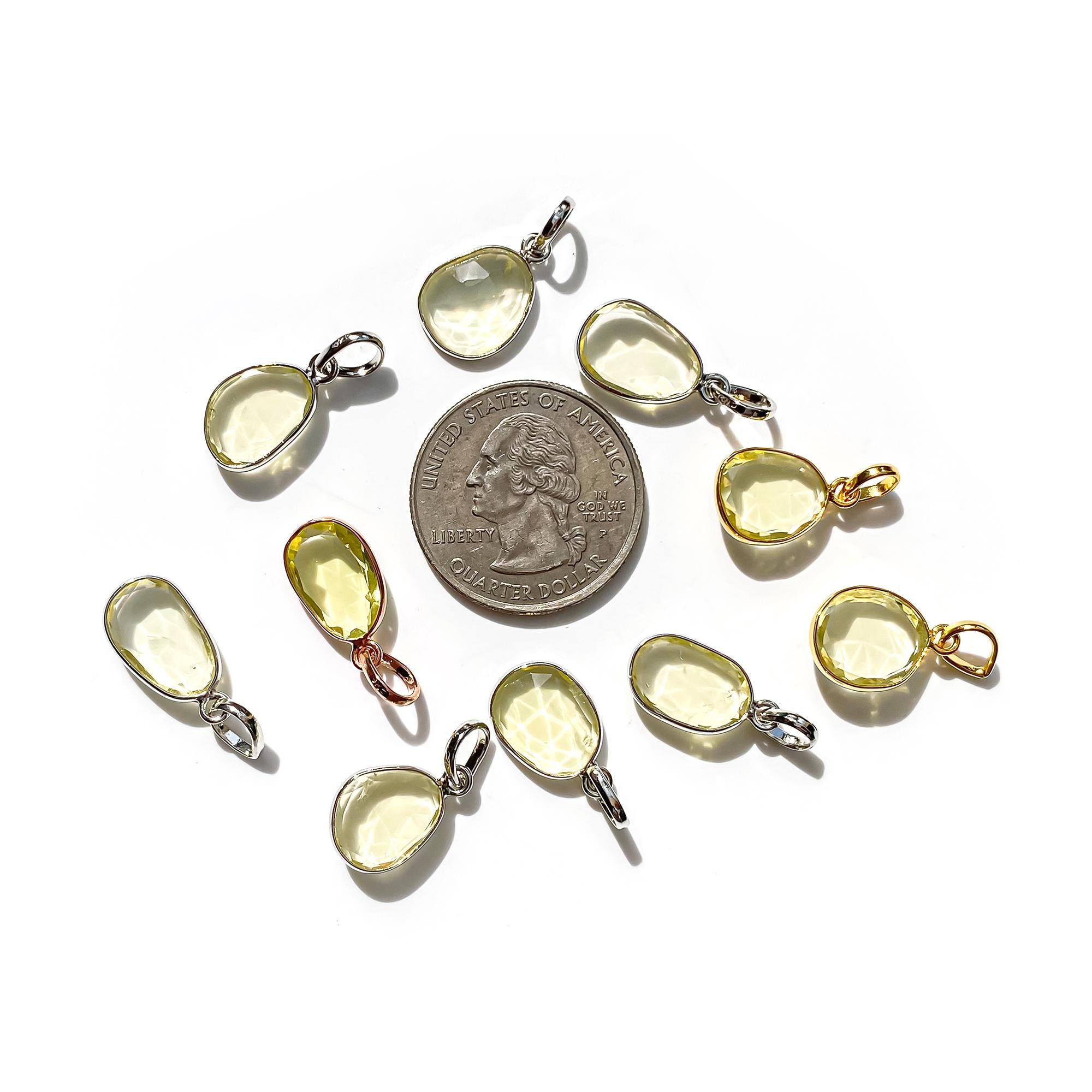 Lemon Quartz Pendant: Rose Cut 925 Sterling Silver Vintage Necklace Jewelry