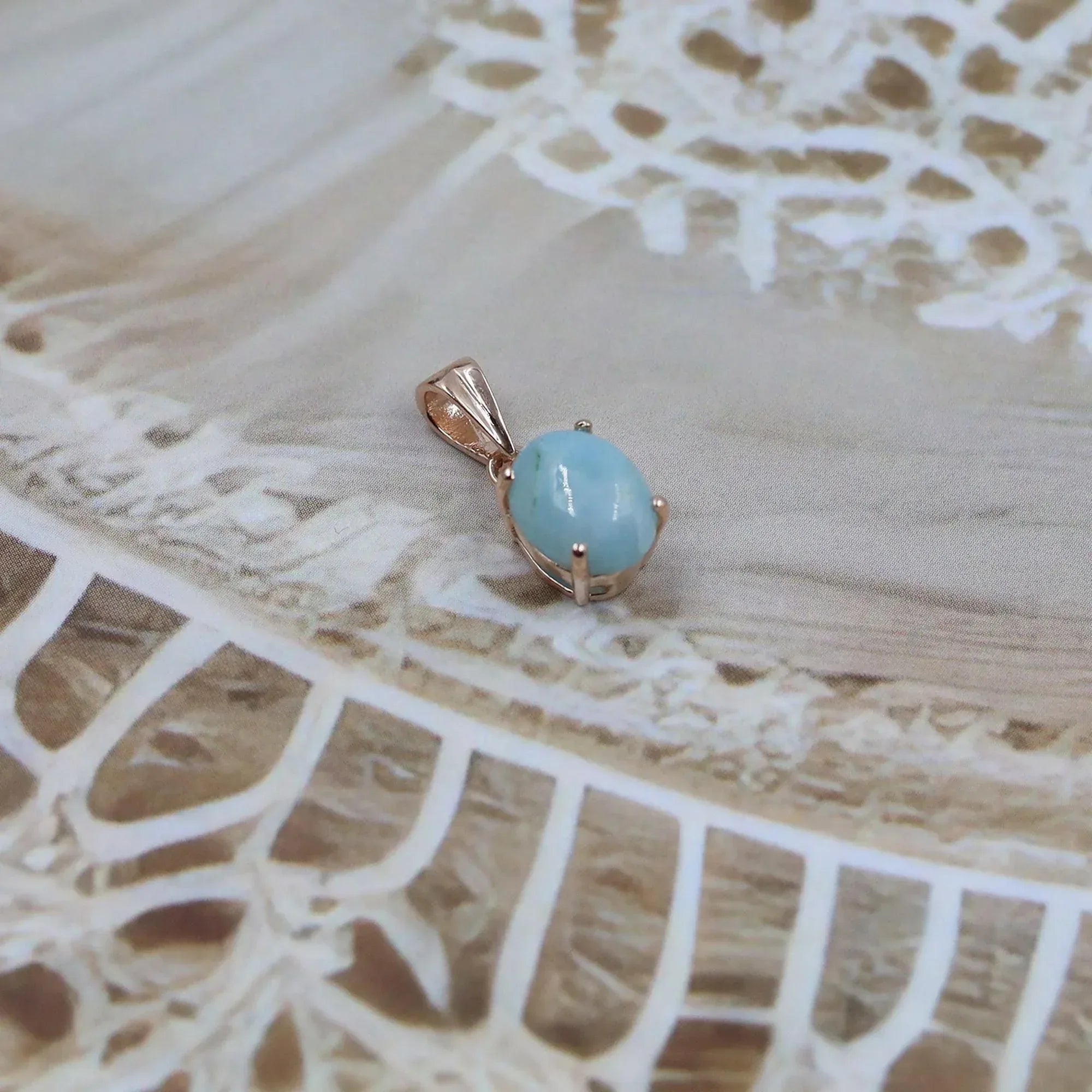 Handcrafted Larimar Pendant: Oval Cabochon, 925 Silver Necklace