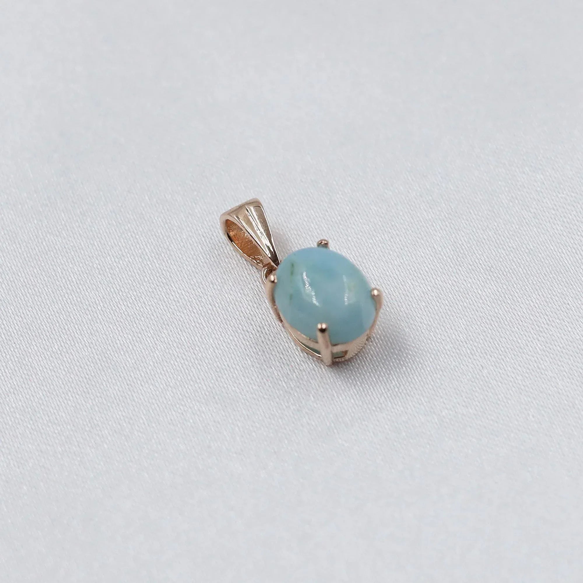 Handcrafted Larimar Pendant: Oval Cabochon, 925 Silver Necklace