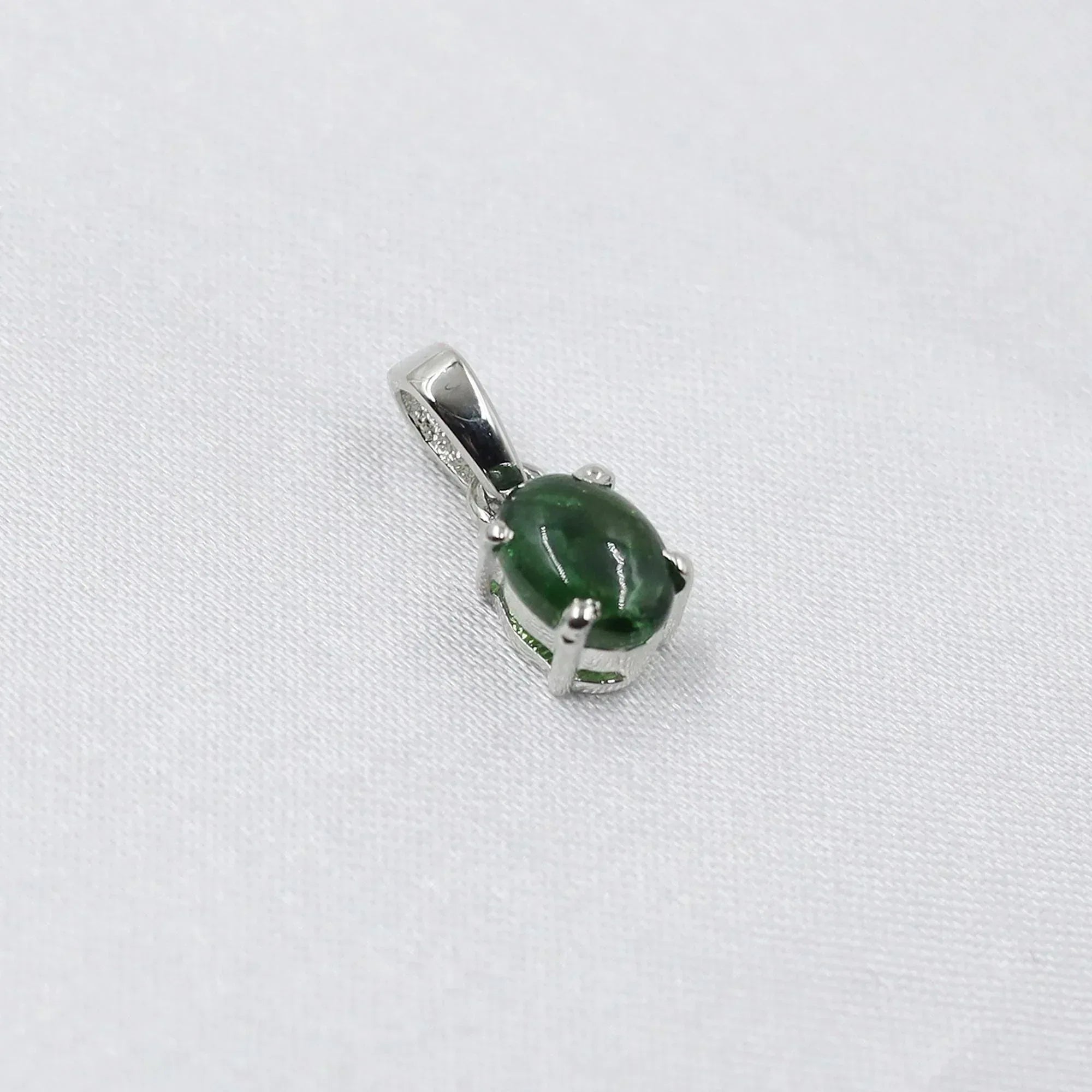 925 Silver Cabochon Tourmaline Pendant: Natural Gemstone Necklace