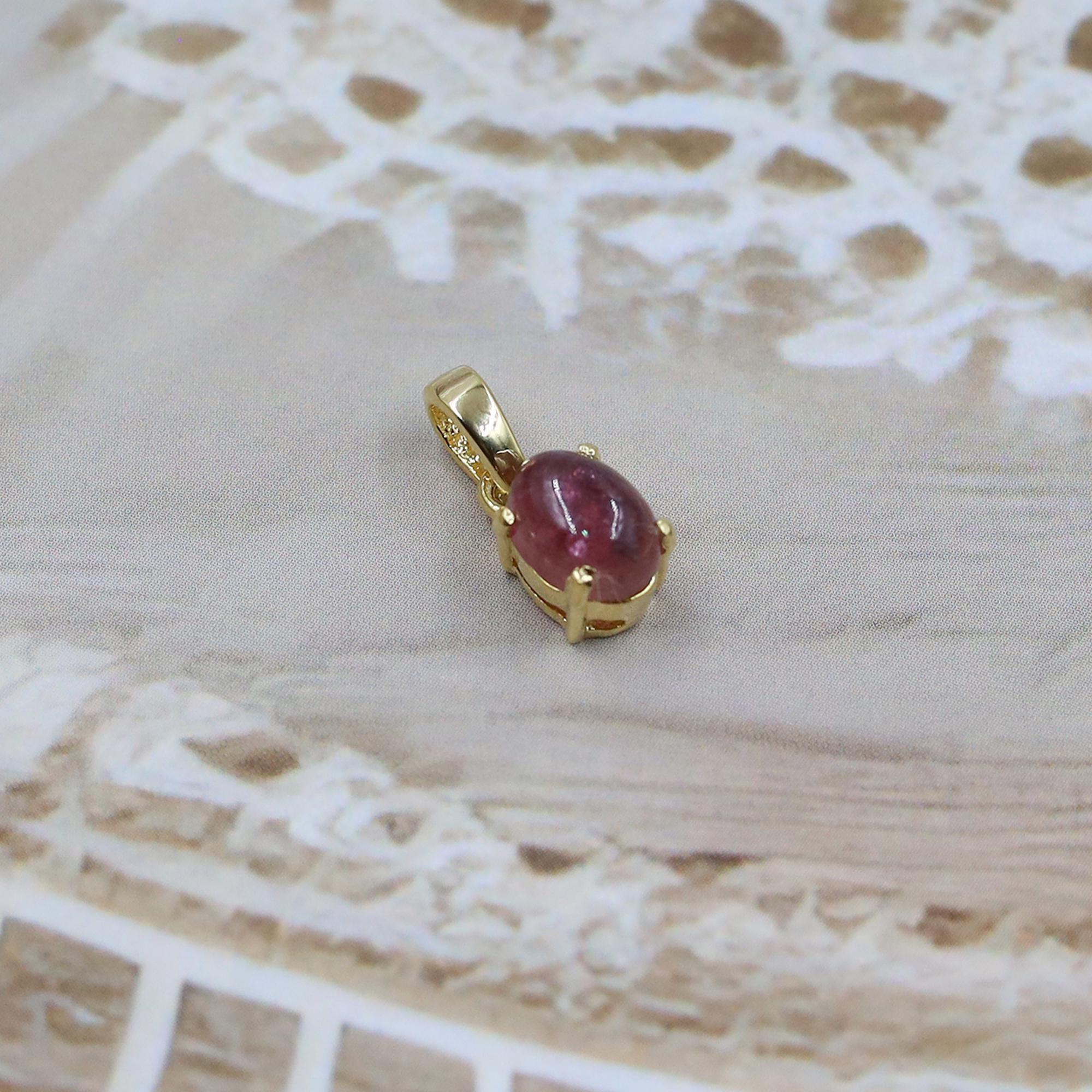 925 Silver Cabochon Tourmaline Pendant: Natural Gemstone Necklace
