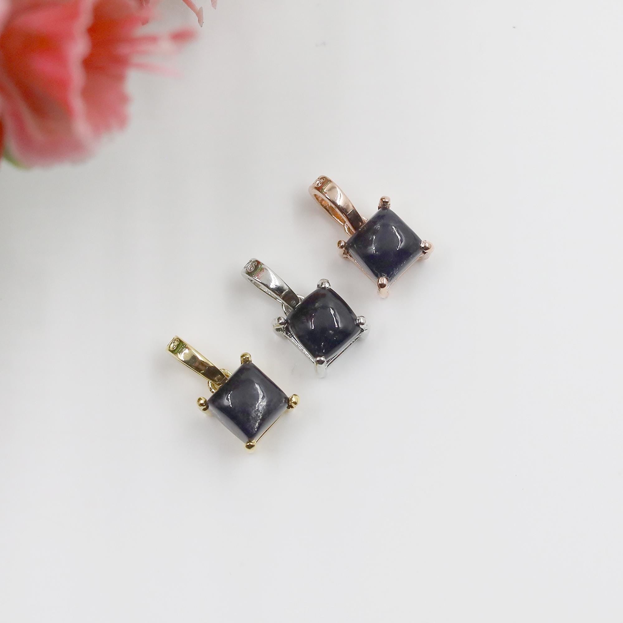 Natural Iolite Cabochon Pendant: Boho 925 Sterling Silver Jewelry