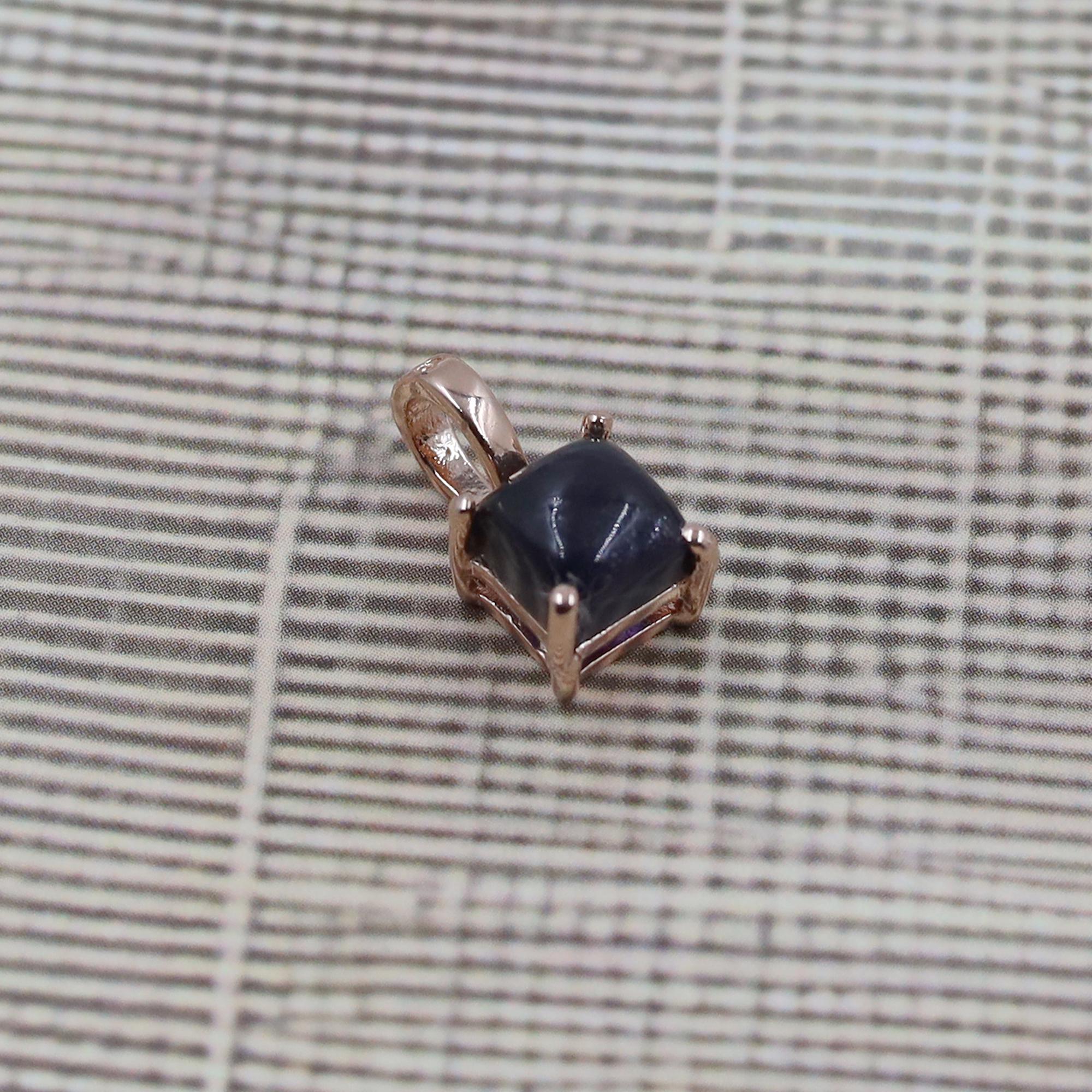 Natural Iolite Cabochon Pendant: Boho 925 Sterling Silver Jewelry