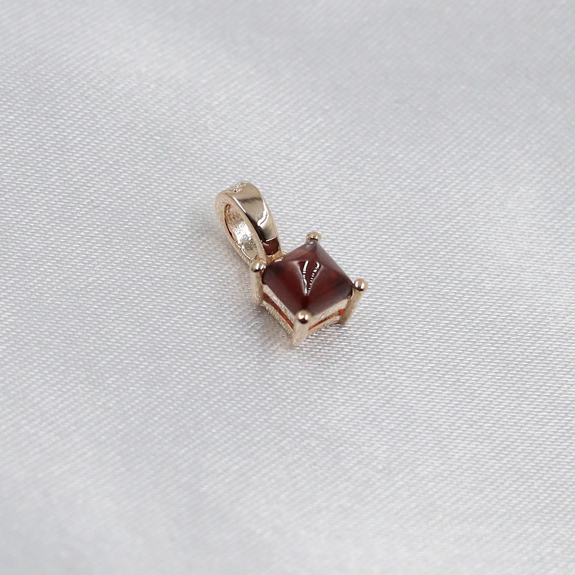 Natural Garnet Square Pendant: Vintage 925 Silver January Birthstone Necklace