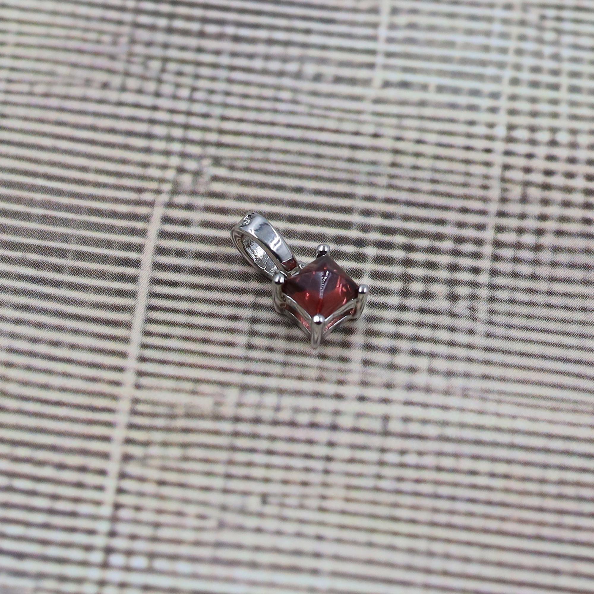Natural Garnet Square Pendant: Vintage 925 Silver January Birthstone Necklace