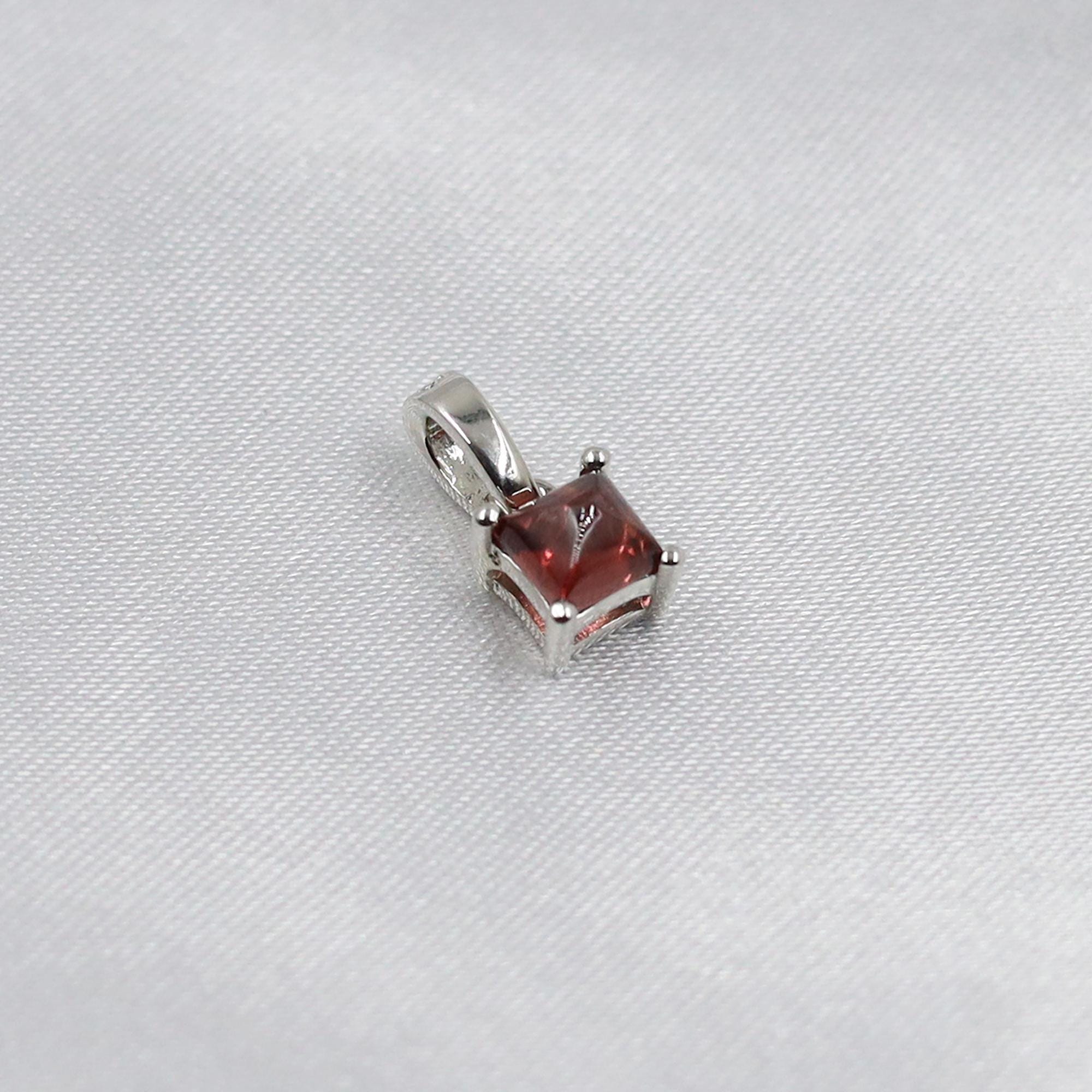 Natural Garnet Square Pendant: Vintage 925 Silver January Birthstone Necklace
