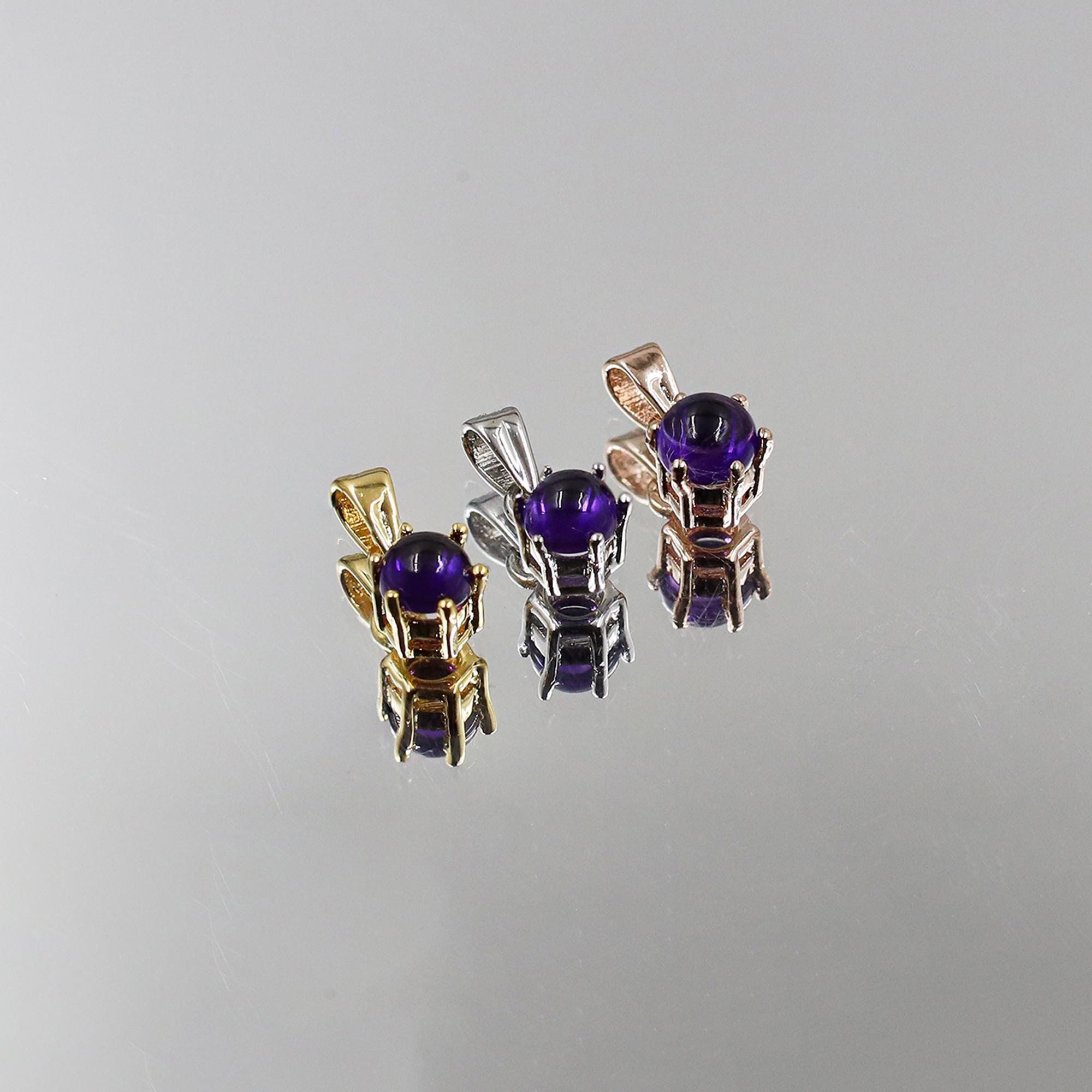 Natural Amethyst 925 Sterling Silver Round Cabochon Pendant