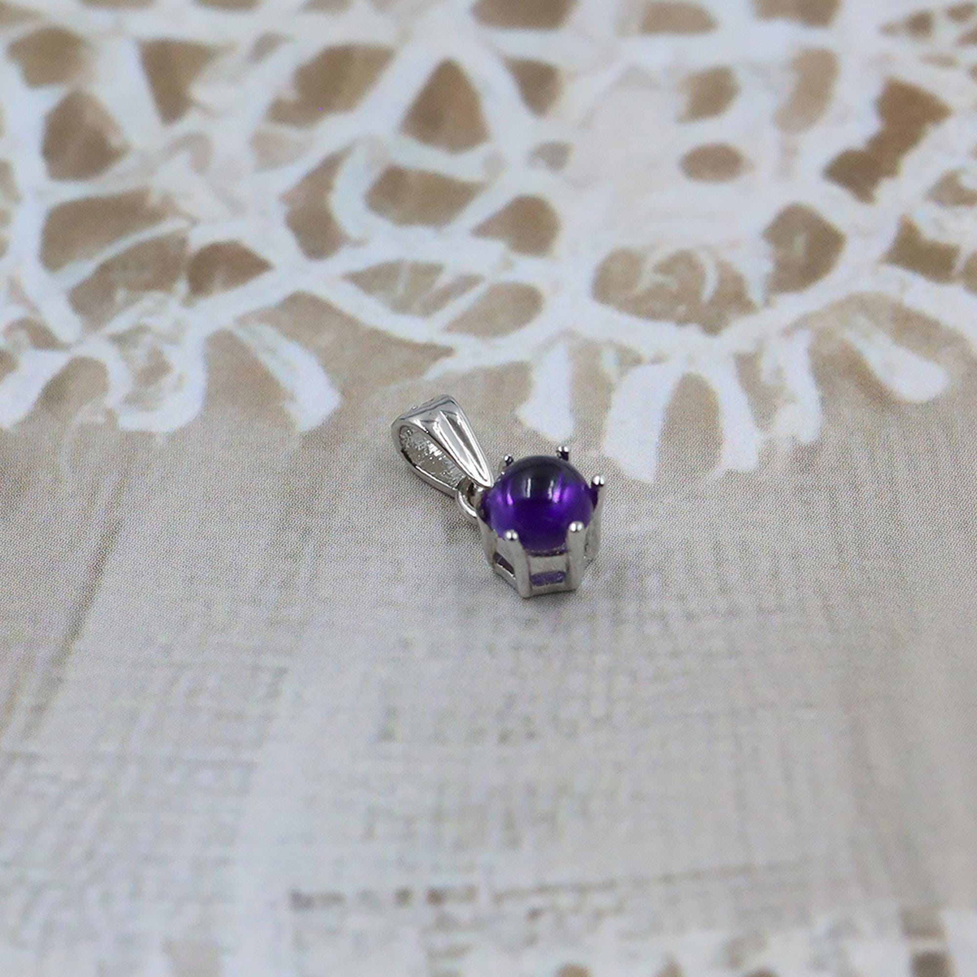 Natural Amethyst 925 Sterling Silver Round Cabochon Pendant