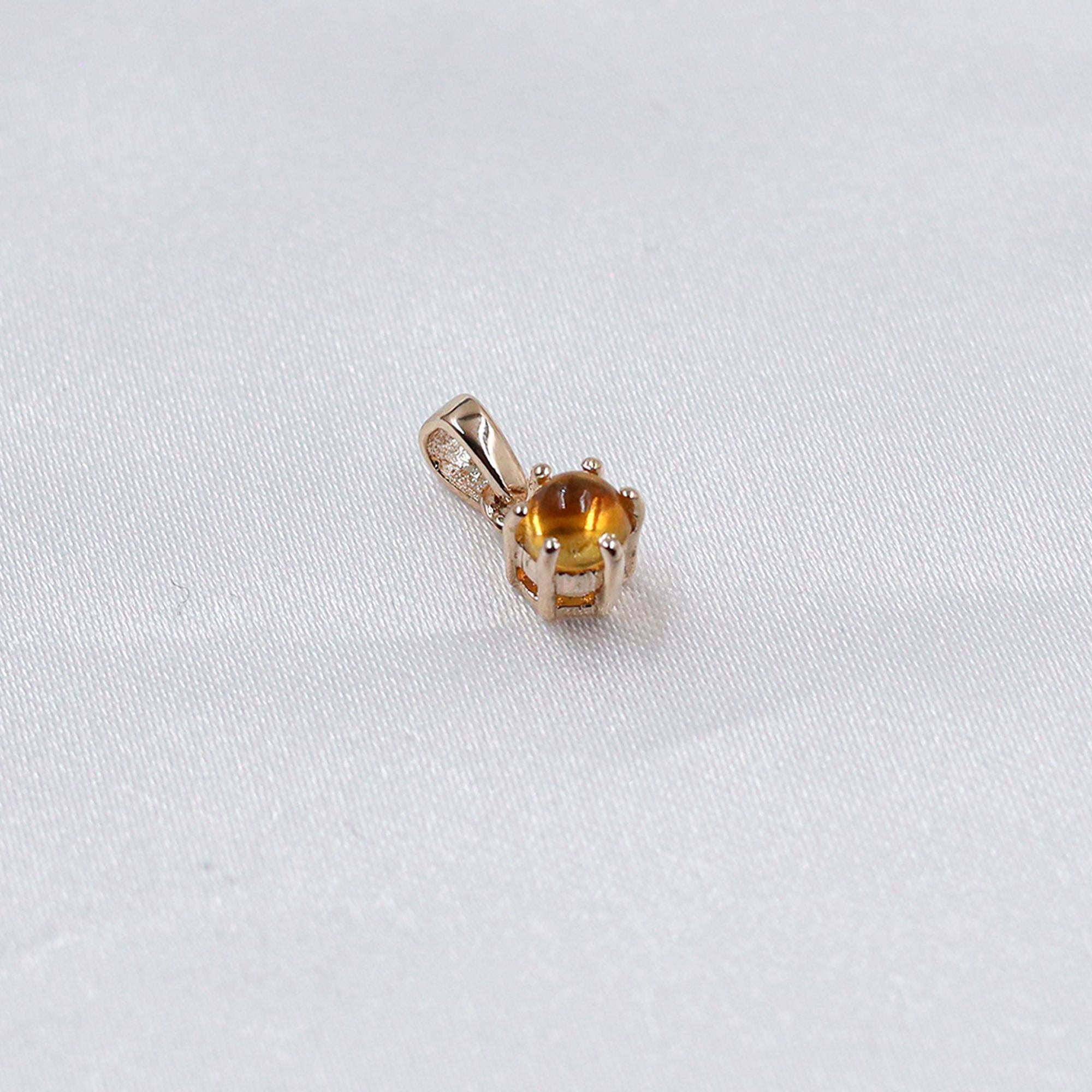 Natural Citrine Pendant: Round Cabochon, 925 Silver, Handmade