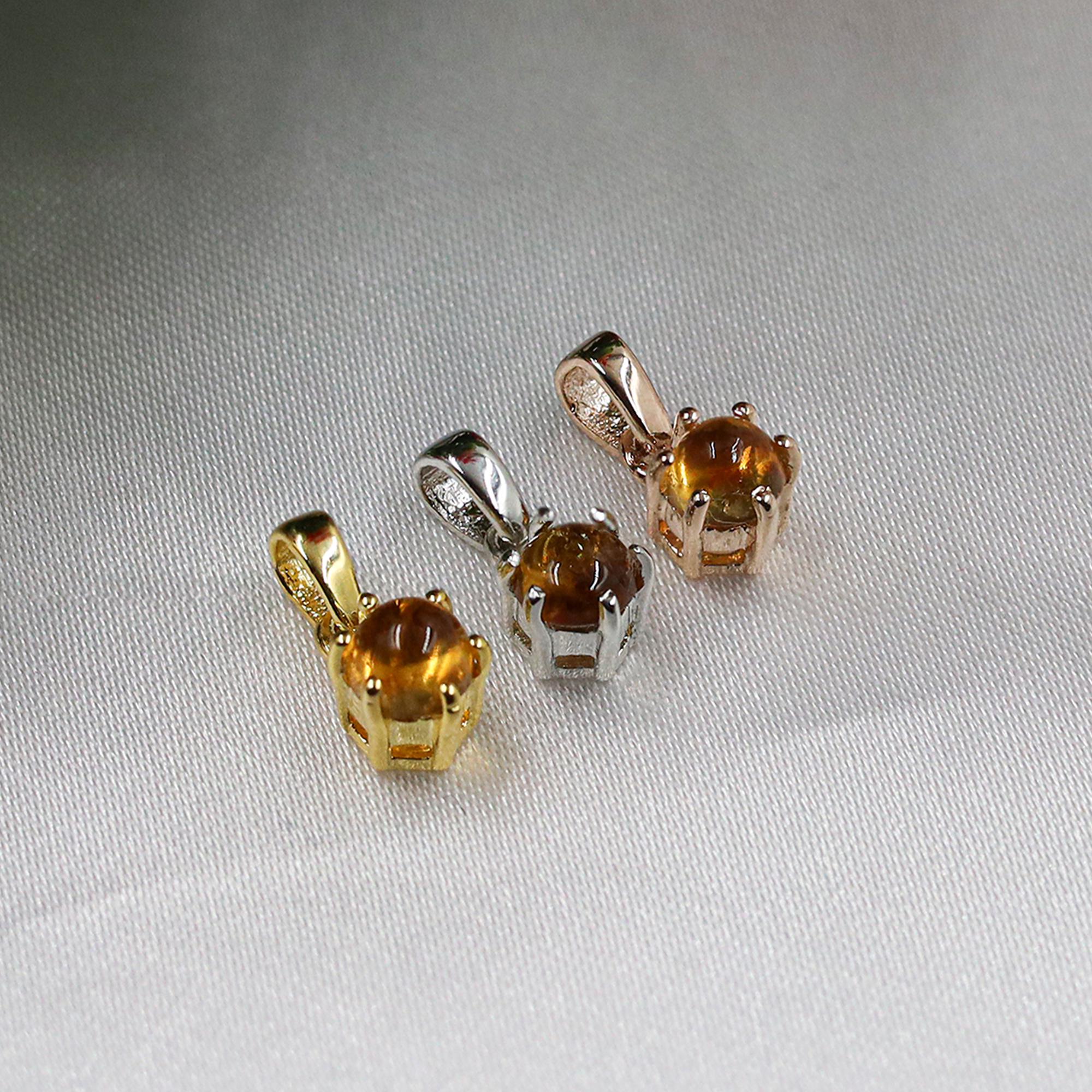 Natural Citrine Pendant: Round Cabochon, 925 Silver, Handmade