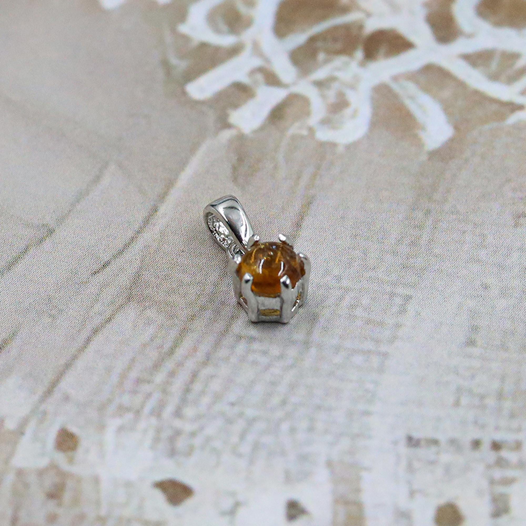 Natural Citrine Pendant: Round Cabochon, 925 Silver, Handmade