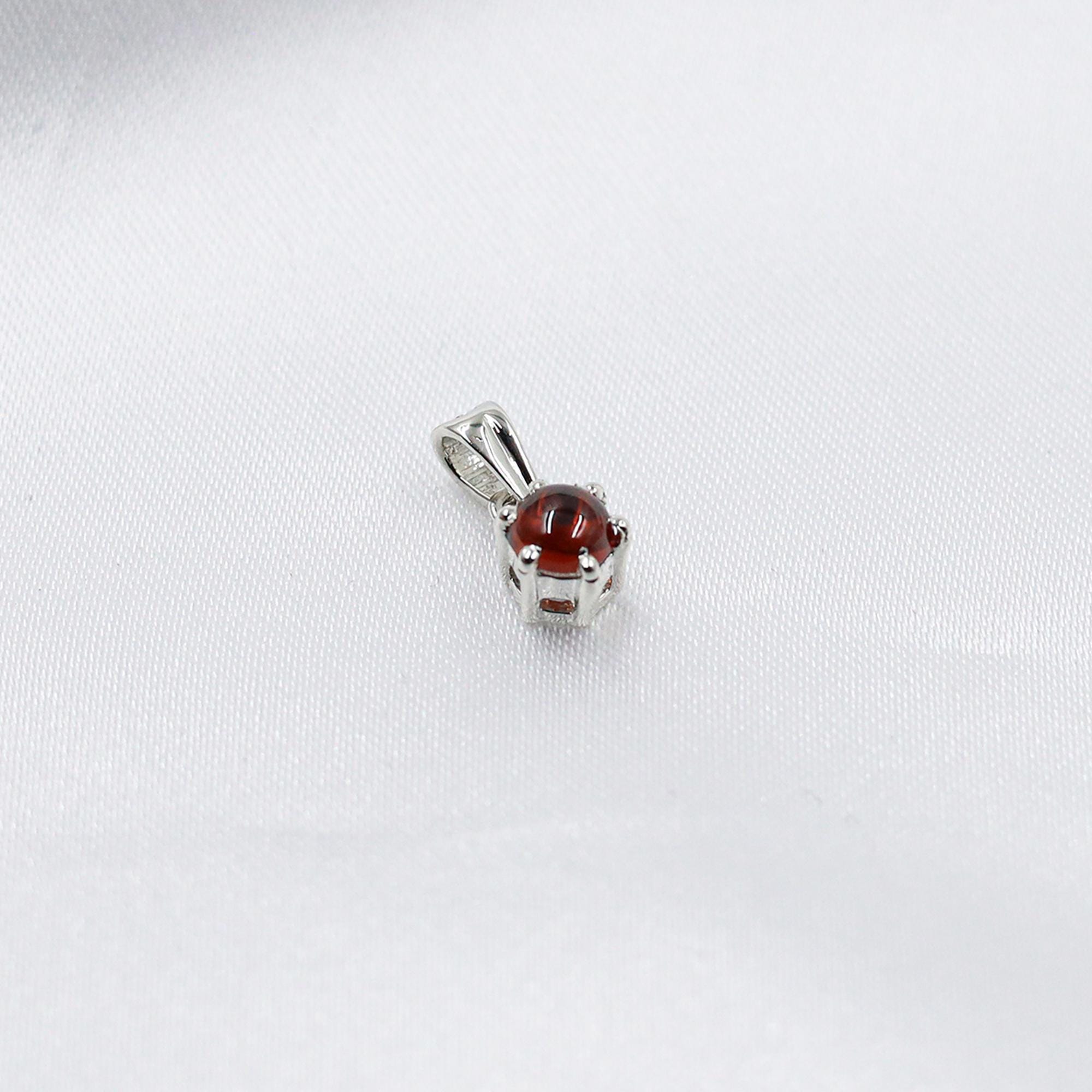 Red Garnet Pendant: Round Cabochon, 925 Sterling Silver, Handmade
