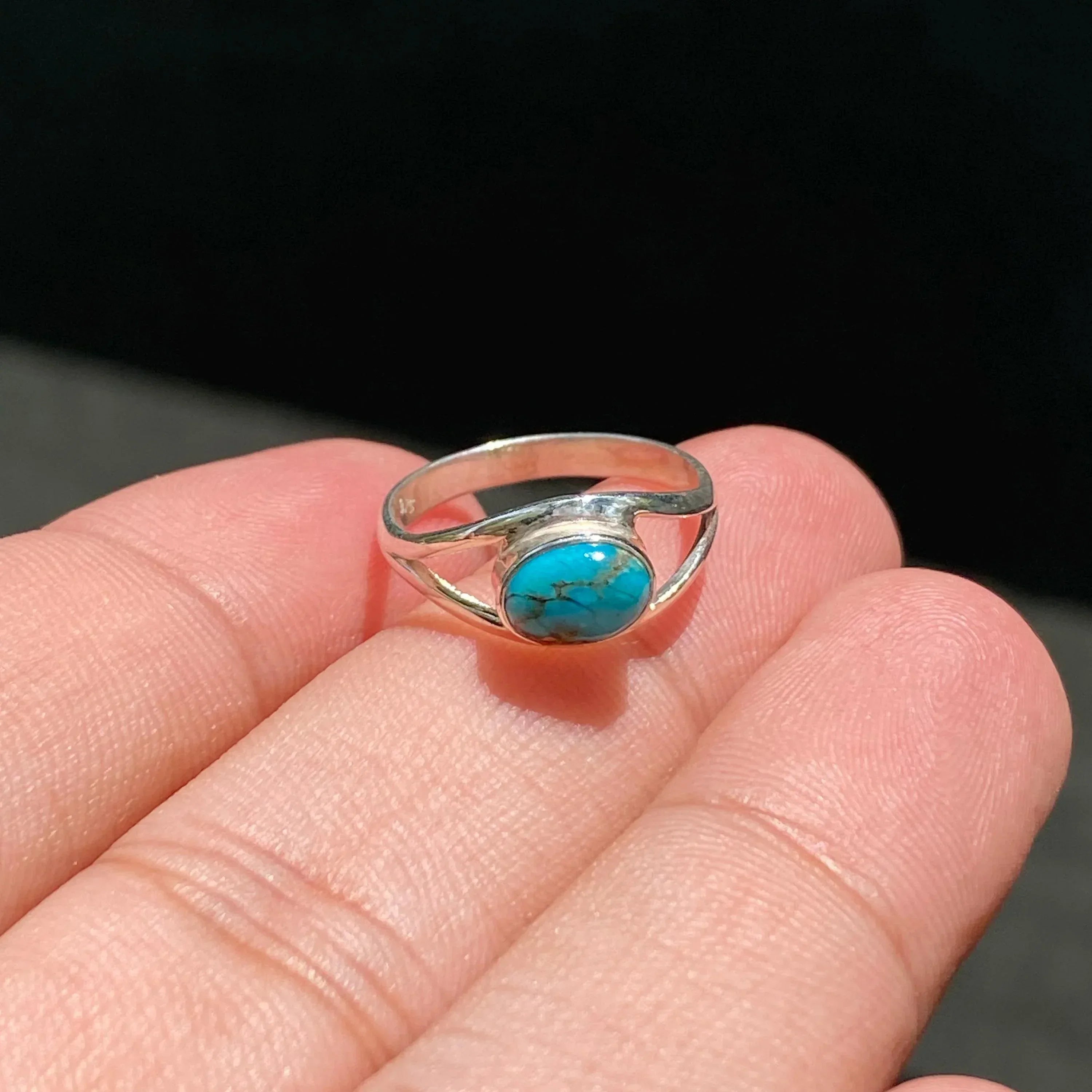 Blue Copper Turquoise Ring: Sterling Silver Boho Statement Jewelry