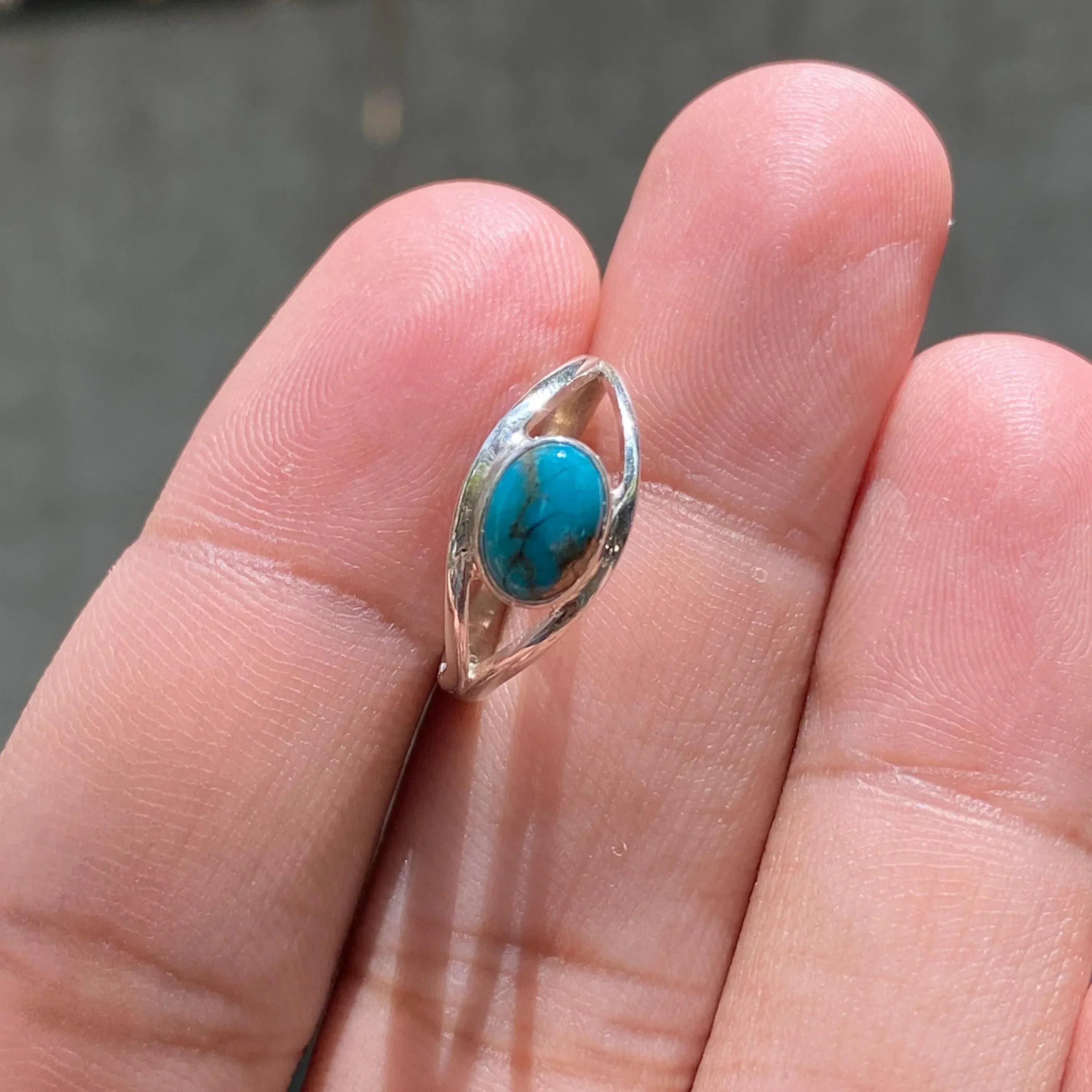 Blue Copper Turquoise Ring: Sterling Silver Boho Statement Jewelry
