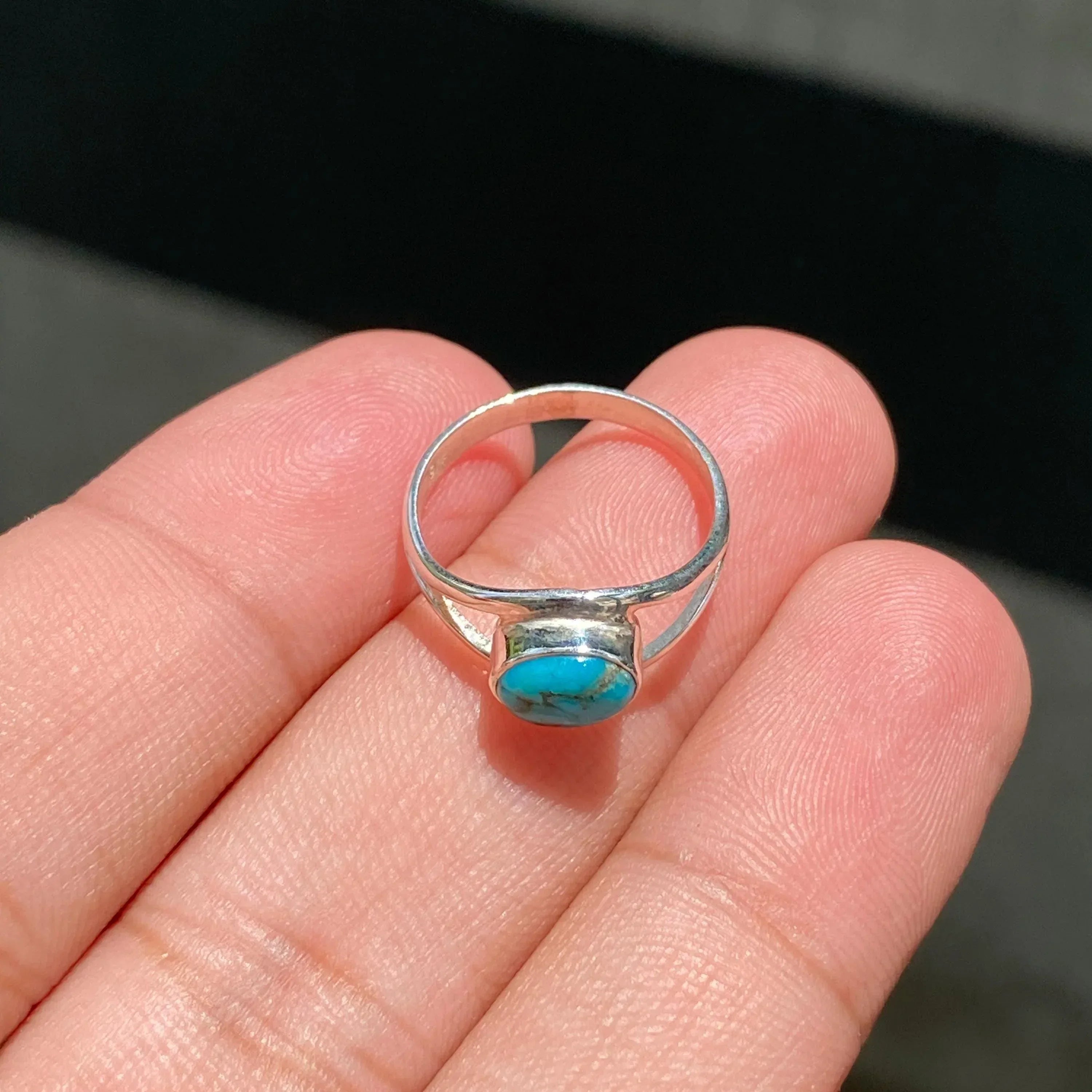 Blue Copper Turquoise Ring: Sterling Silver Boho Statement Jewelry