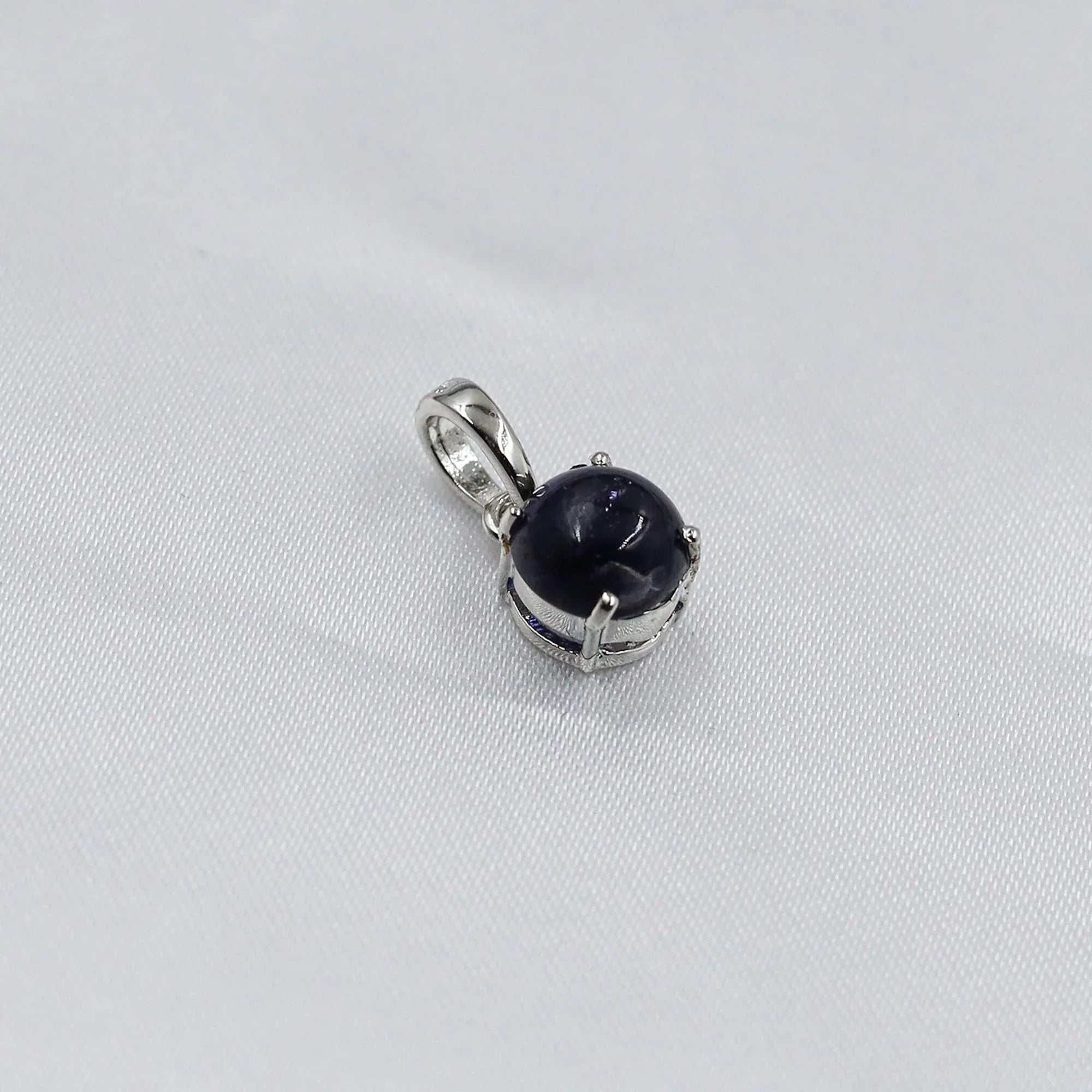 Iolite Pendant Necklace: 925 Sterling Silver, Round Cabochon Gemstone