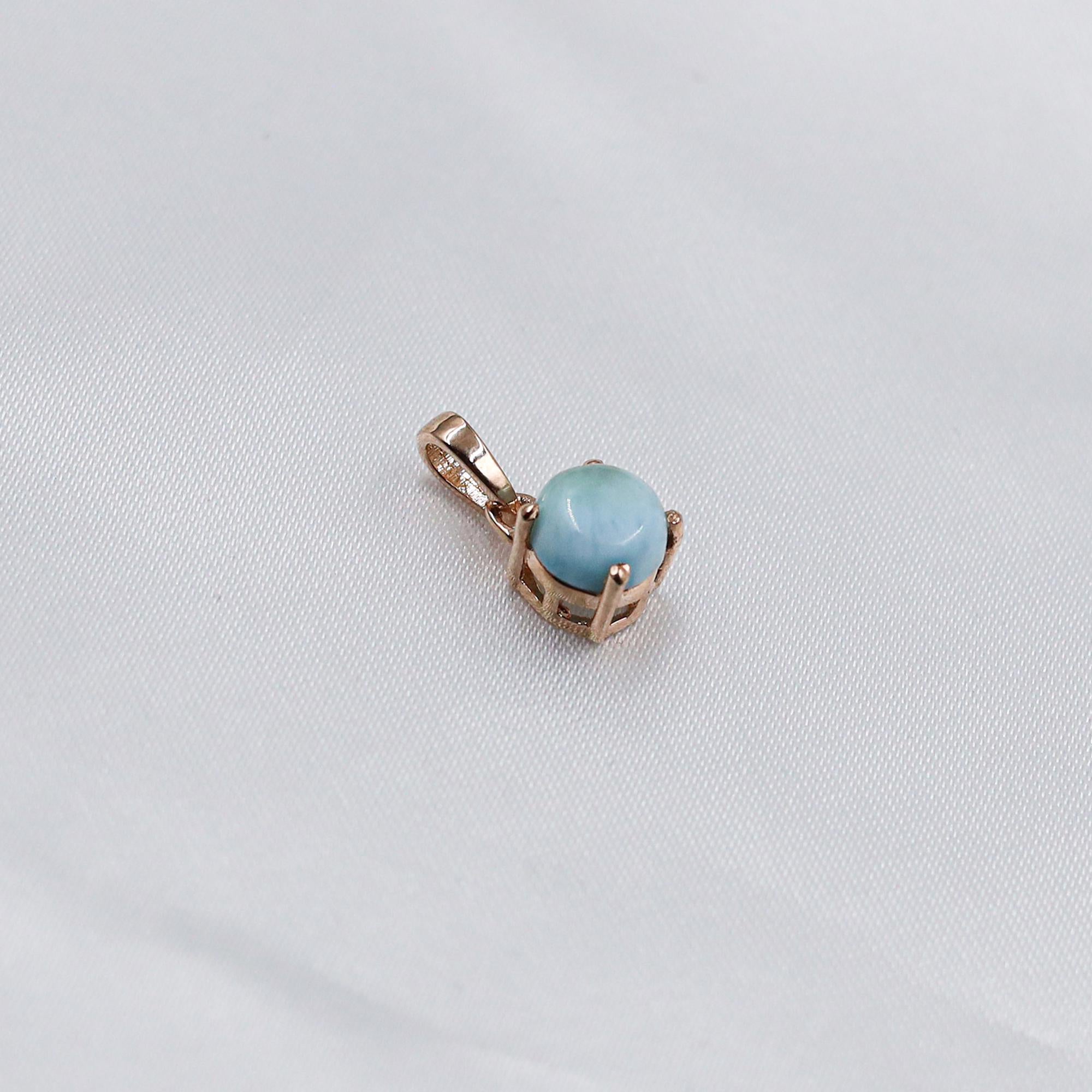 Larimar Pendant: 925 Silver Round Cabochon Gemstone