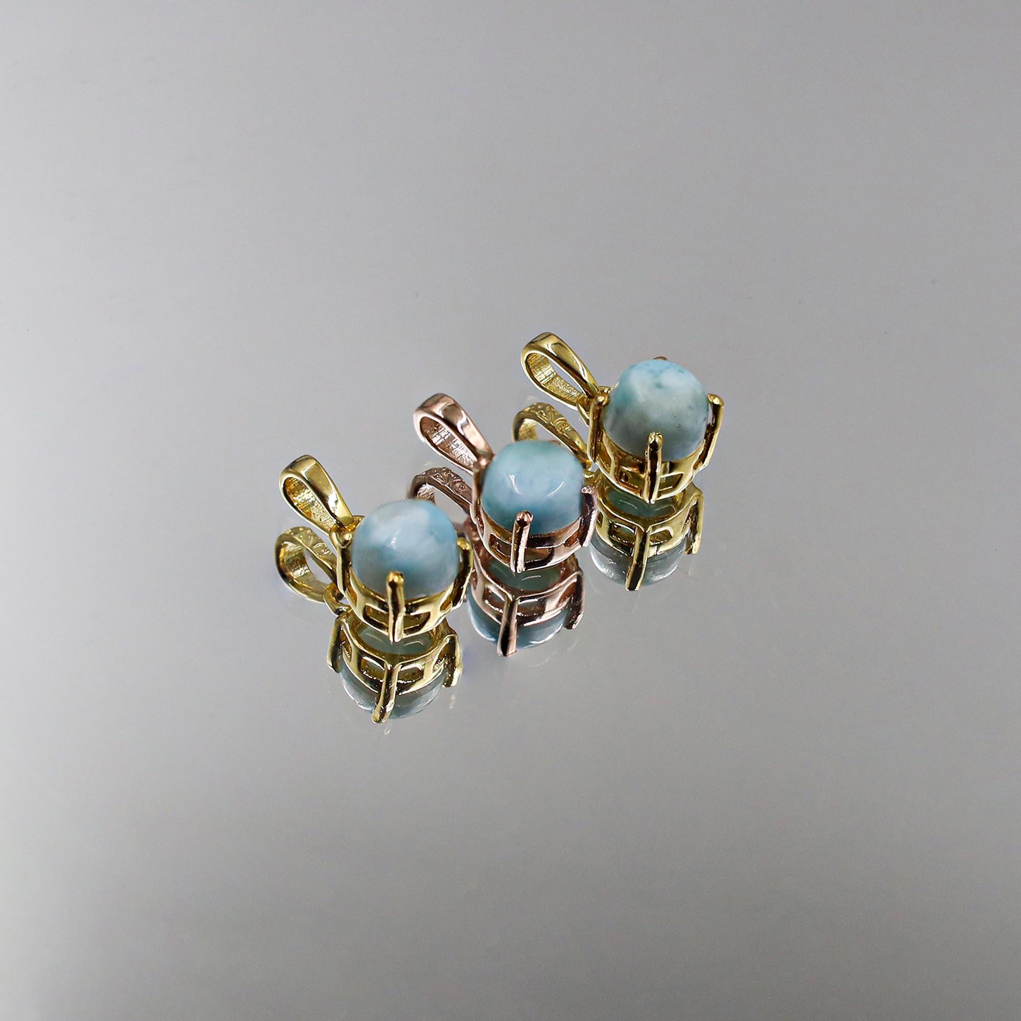 Larimar Pendant: 925 Silver Round Cabochon Gemstone