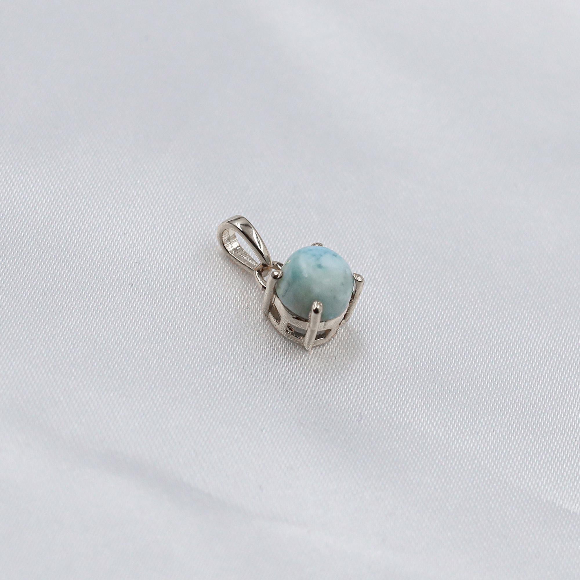 Larimar Pendant: 925 Silver Round Cabochon Gemstone