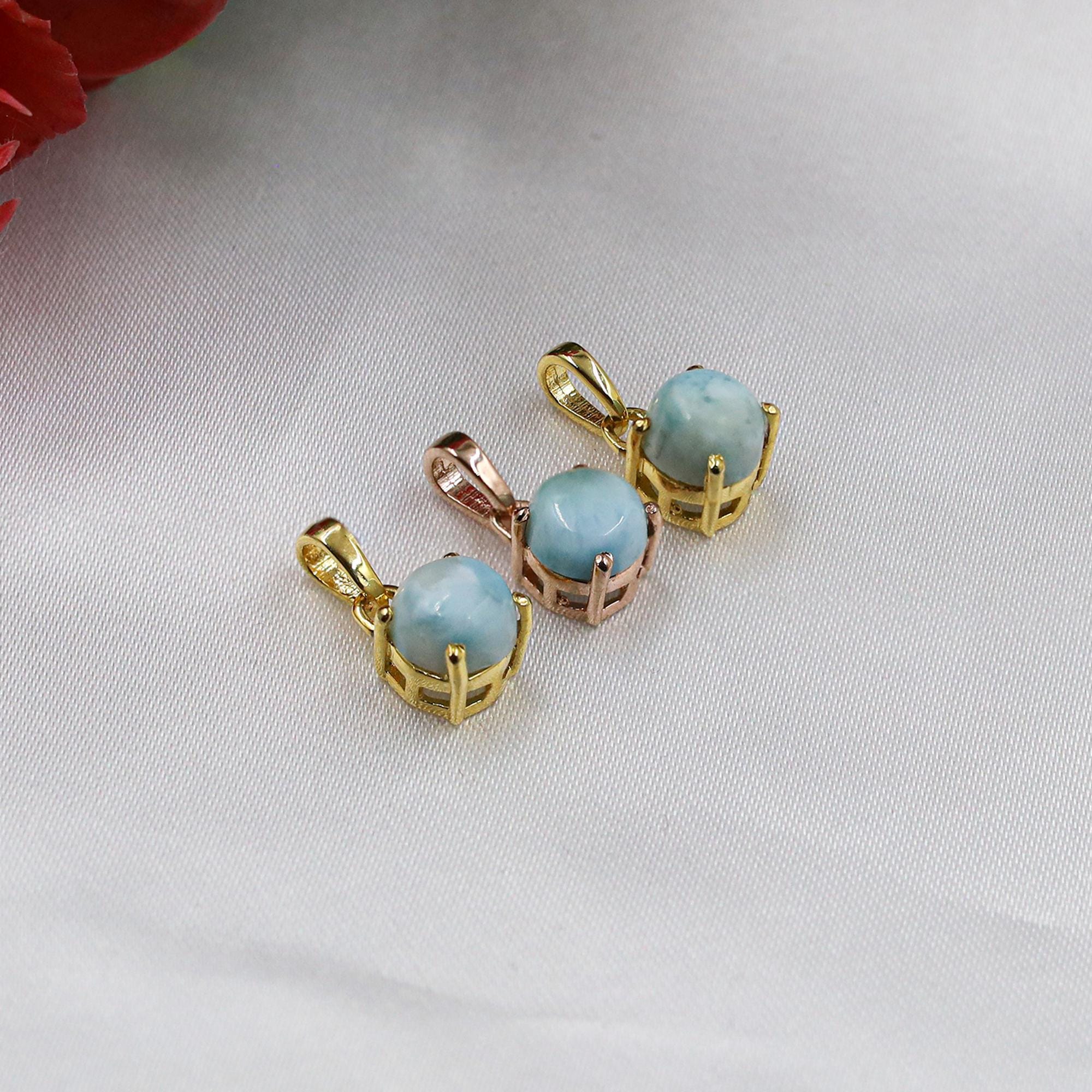 Larimar Pendant: 925 Silver Round Cabochon Gemstone