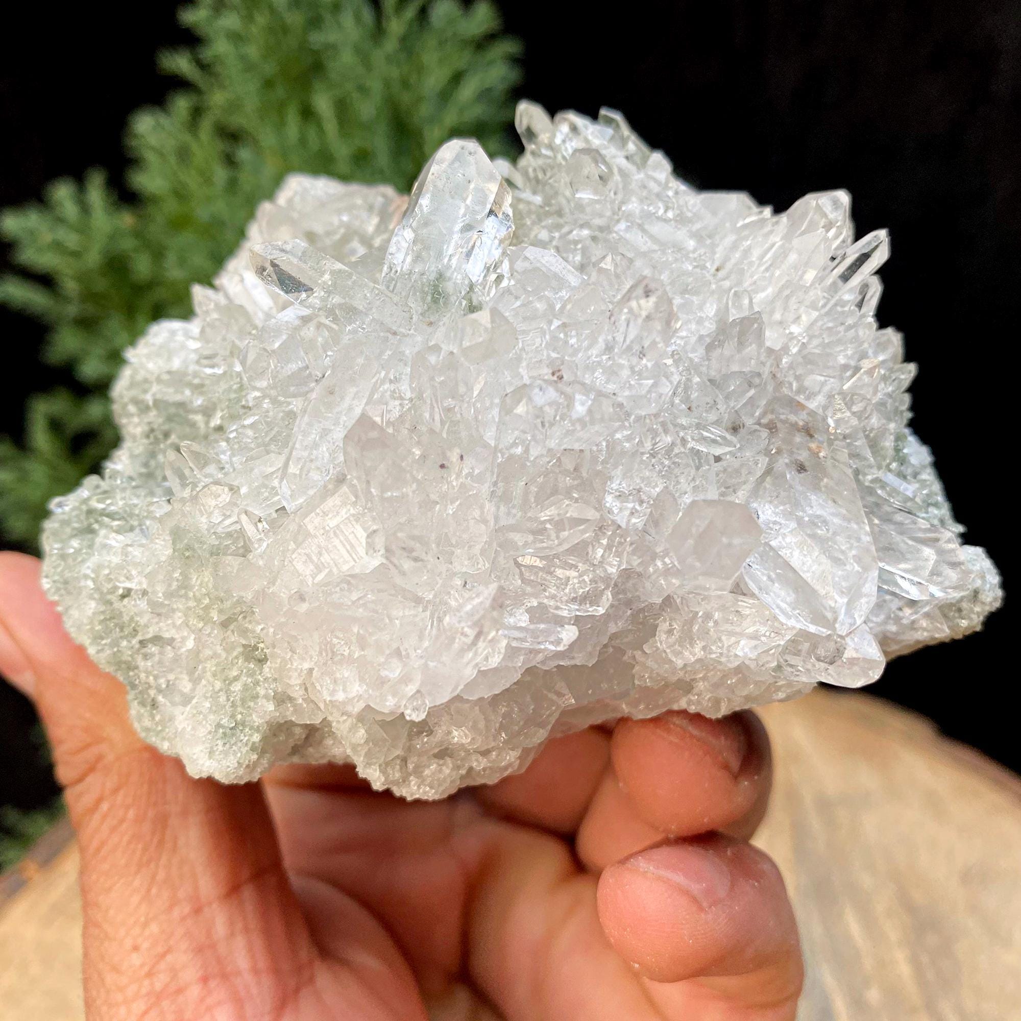 Green Chlorite Quartz Crystal Cluster: Raw Himalayan Healing Mineral, 335gm