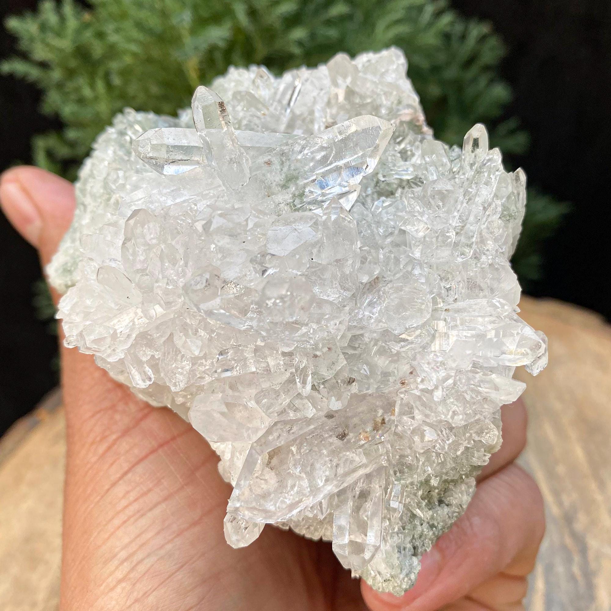 Green Chlorite Quartz Crystal Cluster: Raw Himalayan Healing Mineral, 335gm