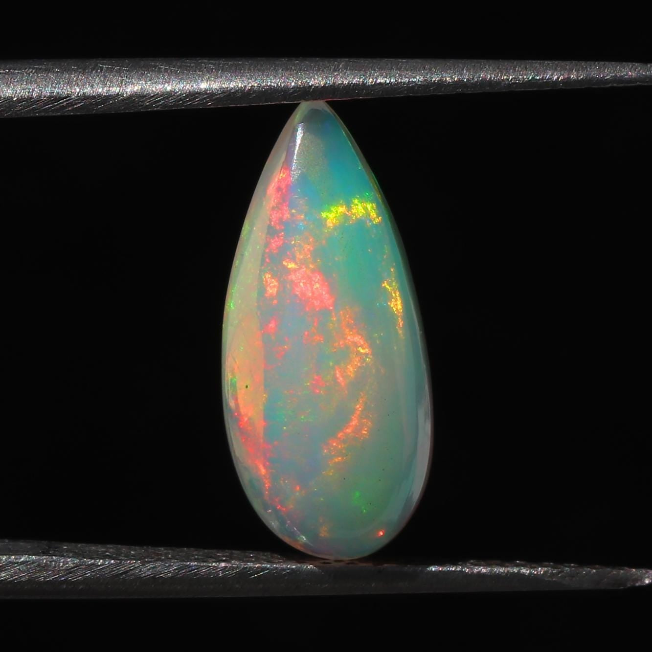 Welo Ethiopian Opal Gemstone: Pear Cabochon, 2.4 ct Natural Fire Opal